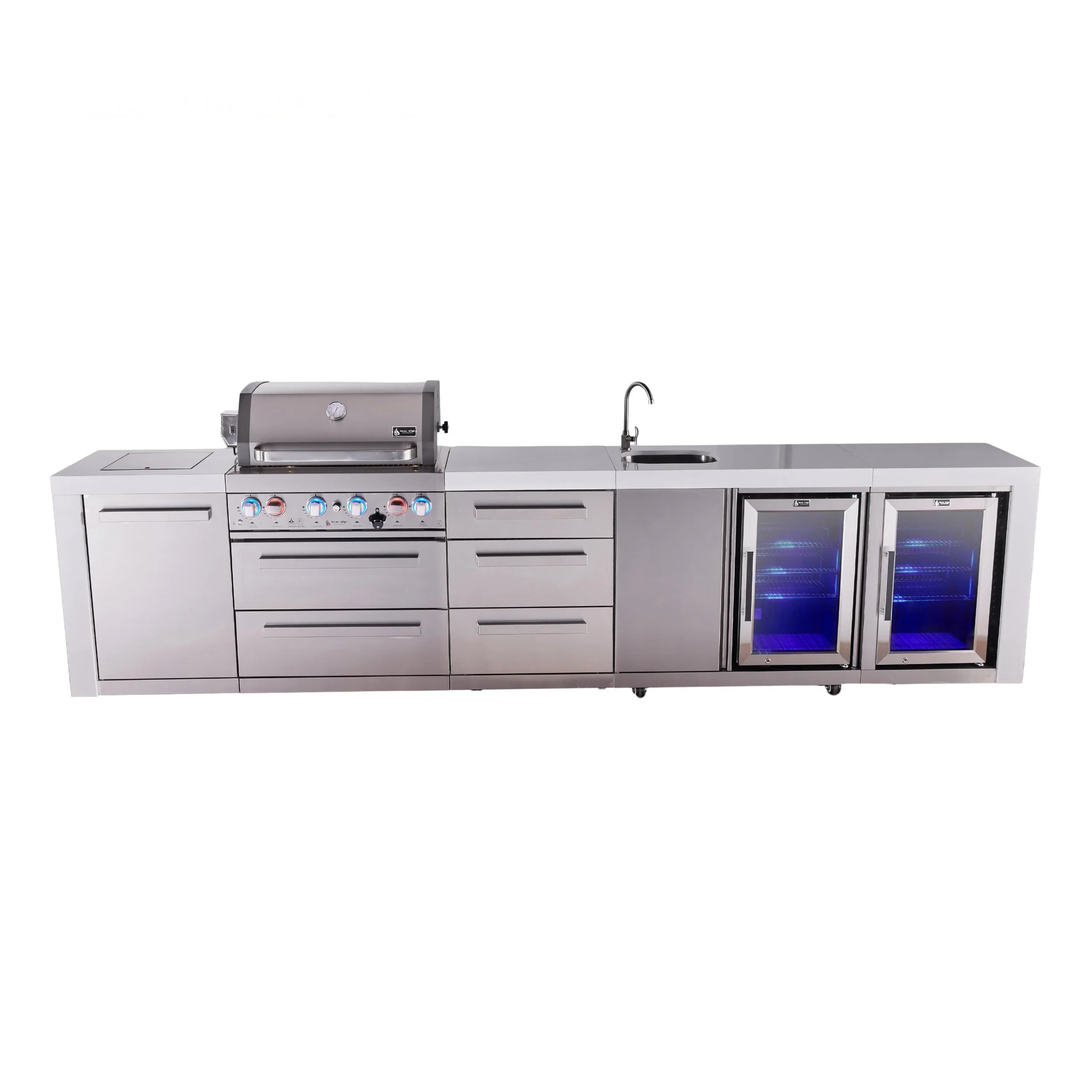 4-burner Deluxe Series Outdoor Kitchen Island With Beverage Center And Deluxe Fridge Module Plus Extra Drawer Cabinet MAI400DBEVFCDR