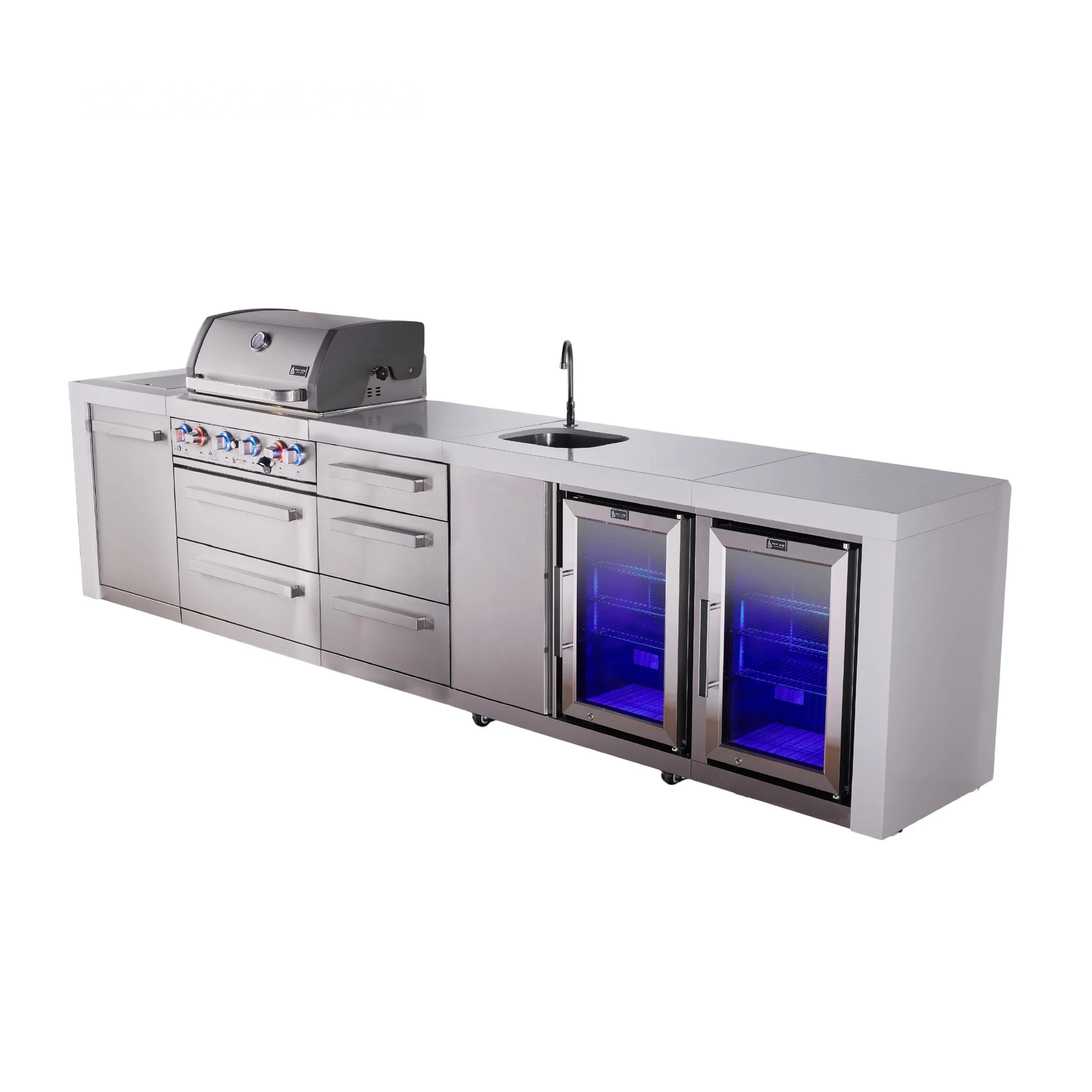 4-burner Deluxe Series Outdoor Kitchen Island With Beverage Center And Deluxe Fridge Module Plus Extra Drawer Cabinet MAI400DBEVFCDR