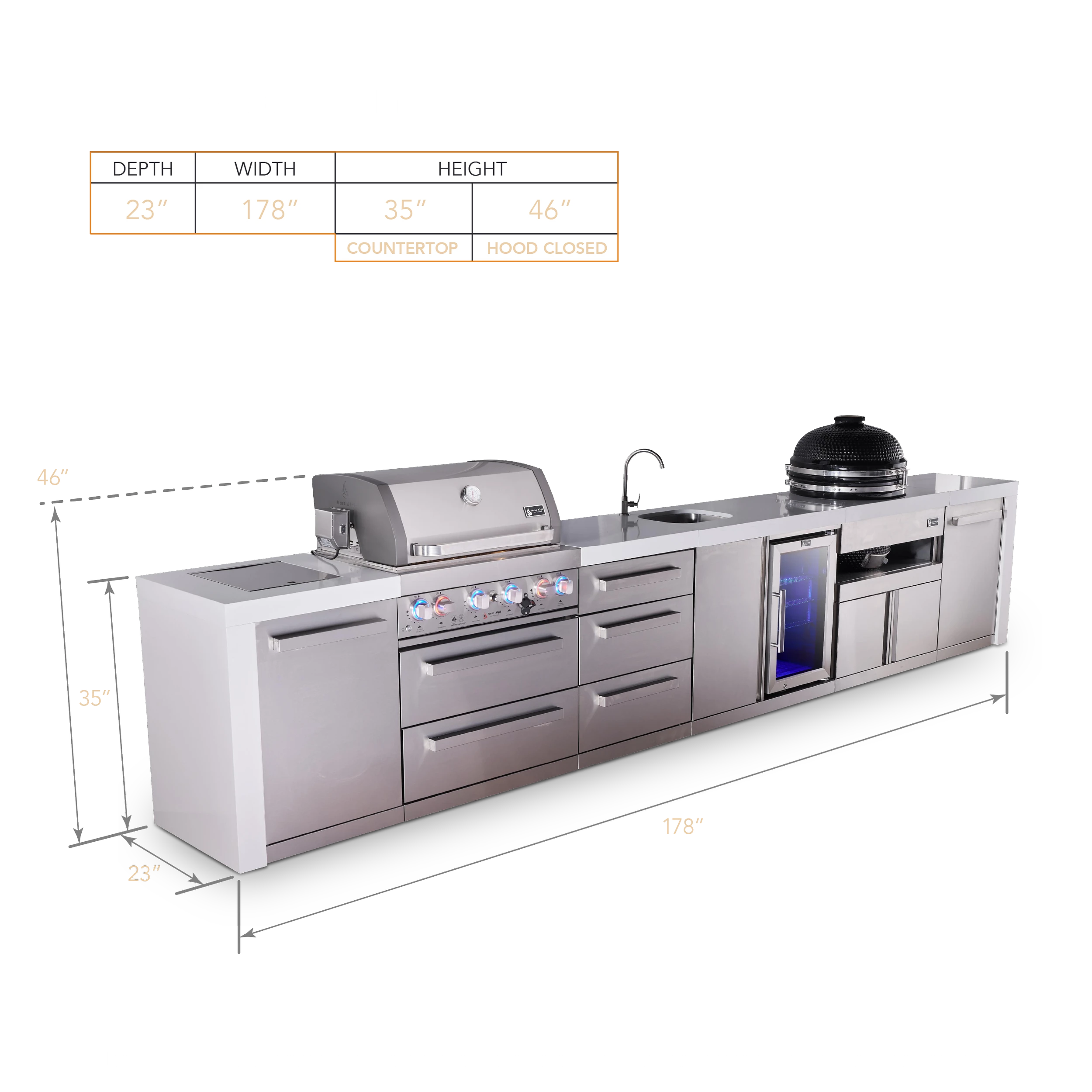 4-burner Deluxe Series Outdoor Kitchen Island With Beverage Center And Kamado Grill Module MAI400DBEVKAMDR
