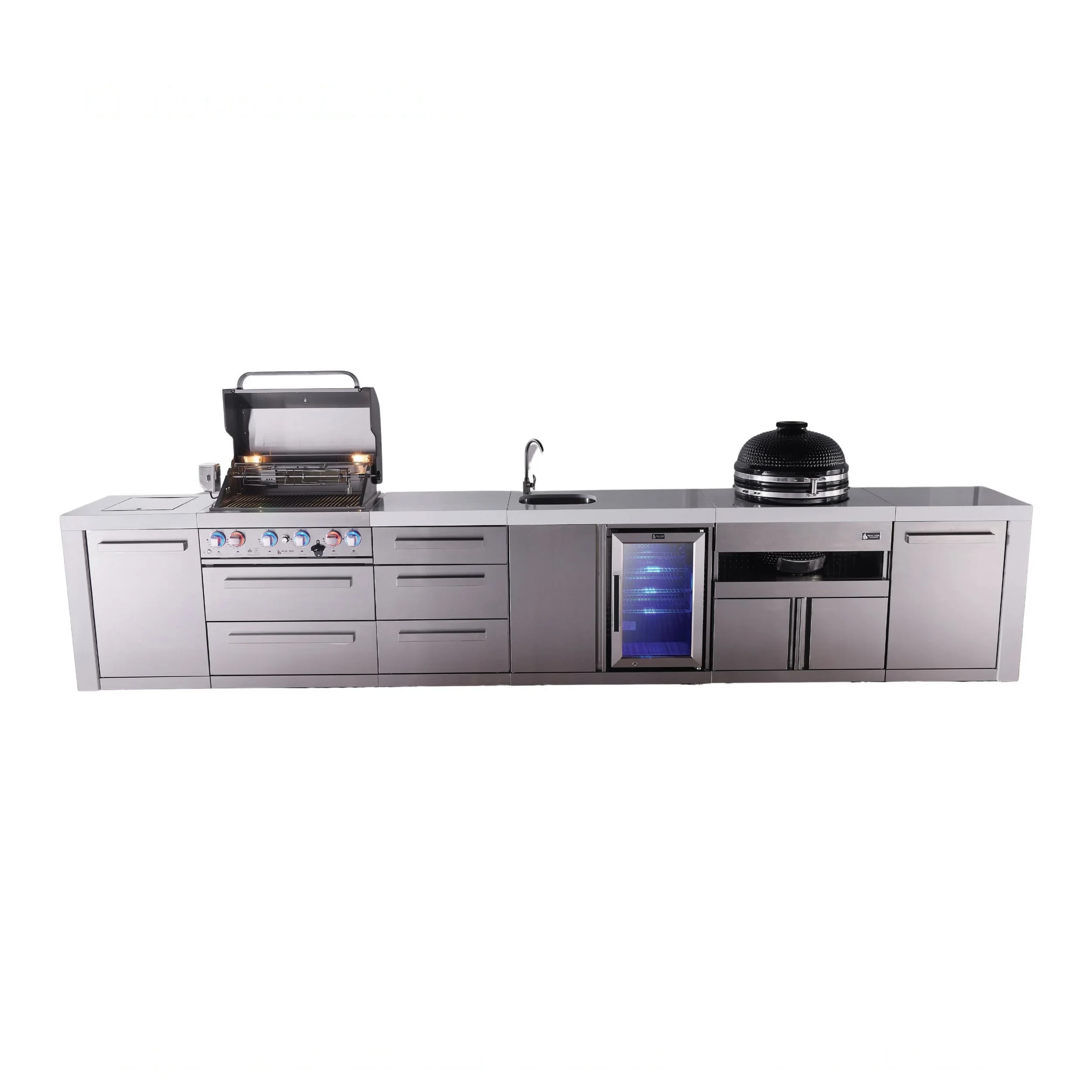 4-burner Deluxe Series Outdoor Kitchen Island With Beverage Center And Kamado Grill Module MAI400DBEVKAMDR