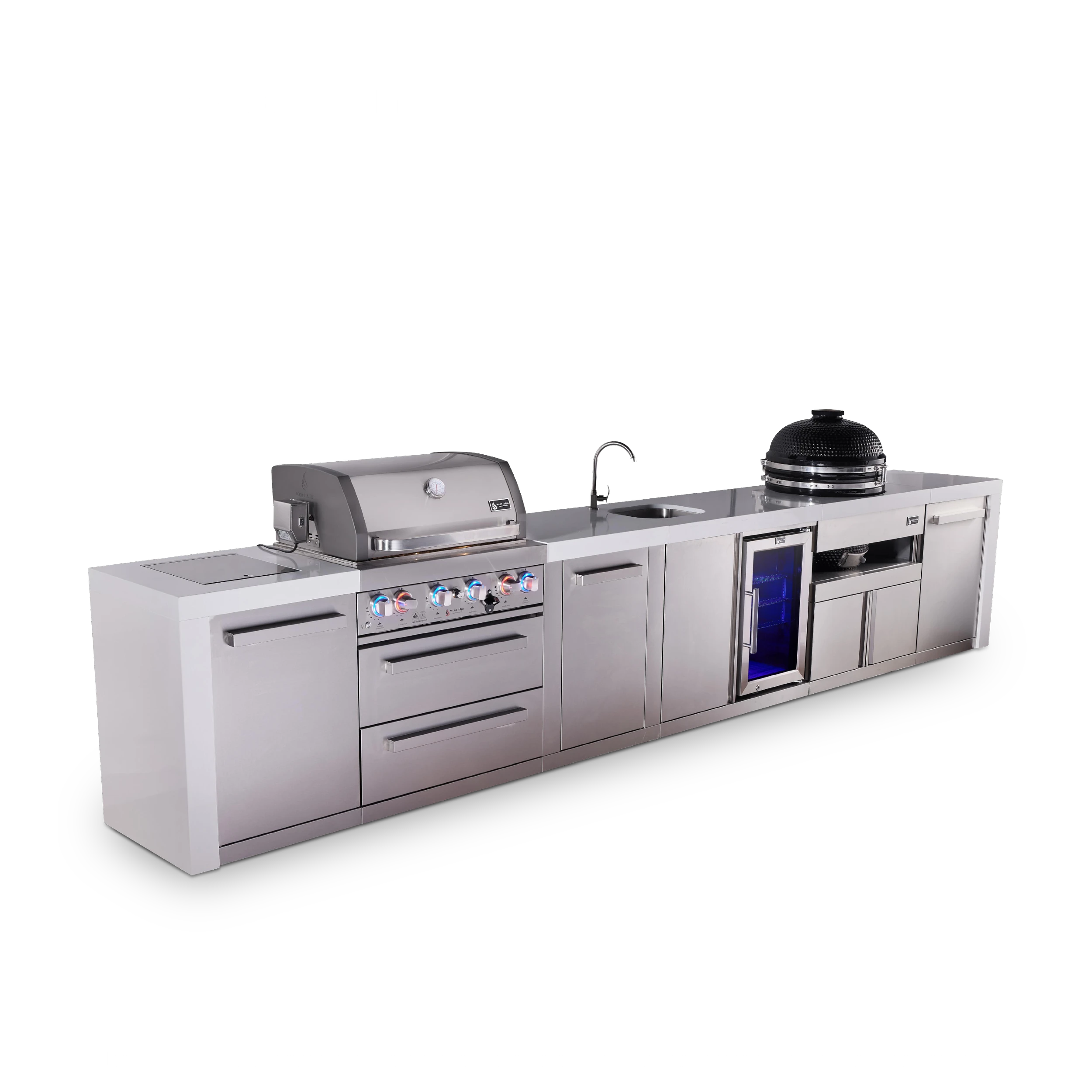 4-burner Deluxe Series Outdoor Kitchen Island With Beverage Center And Kamado Module MAI400DBEVKAMXL