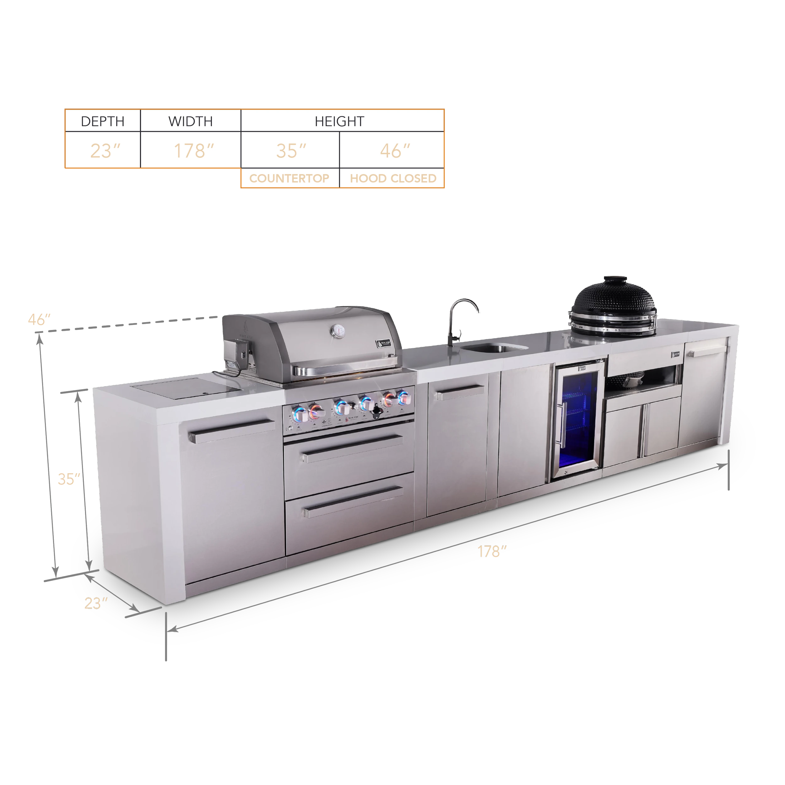 4-burner Deluxe Series Outdoor Kitchen Island With Beverage Center And Kamado Module MAI400DBEVKAMXL
