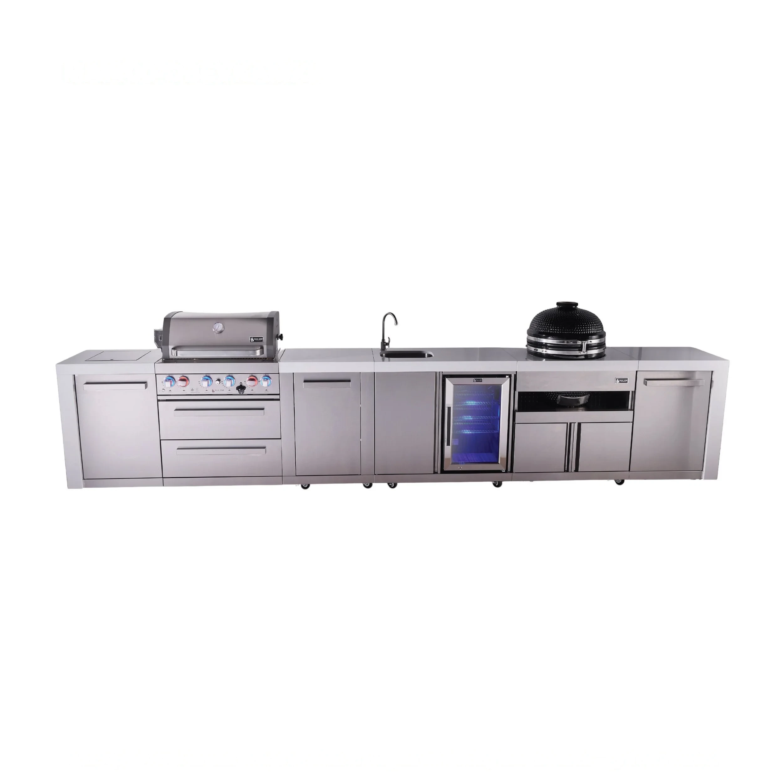 4-burner Deluxe Series Outdoor Kitchen Island With Beverage Center And Kamado Module MAI400DBEVKAMXL