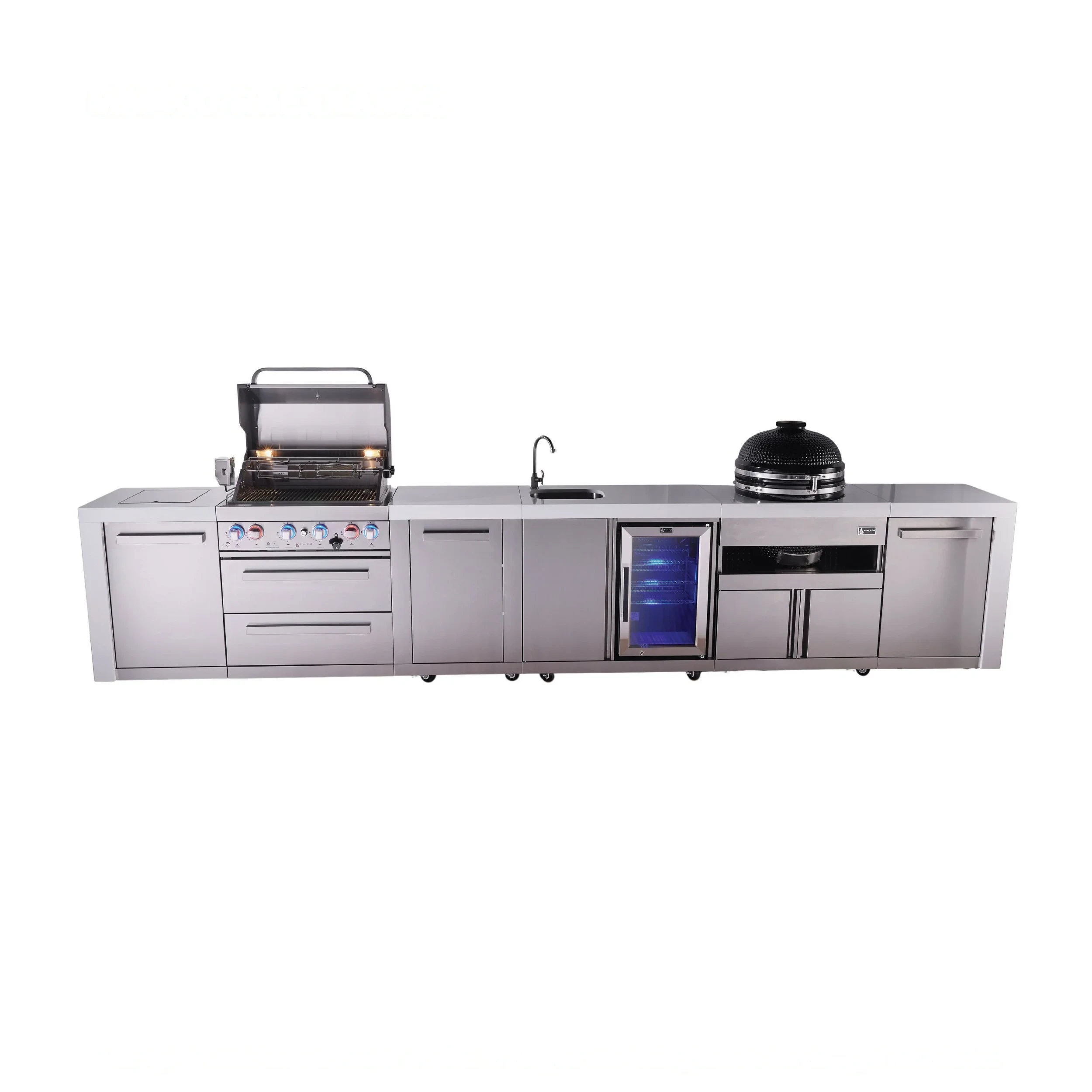 4-burner Deluxe Series Outdoor Kitchen Island With Beverage Center And Kamado Module MAI400DBEVKAMXL