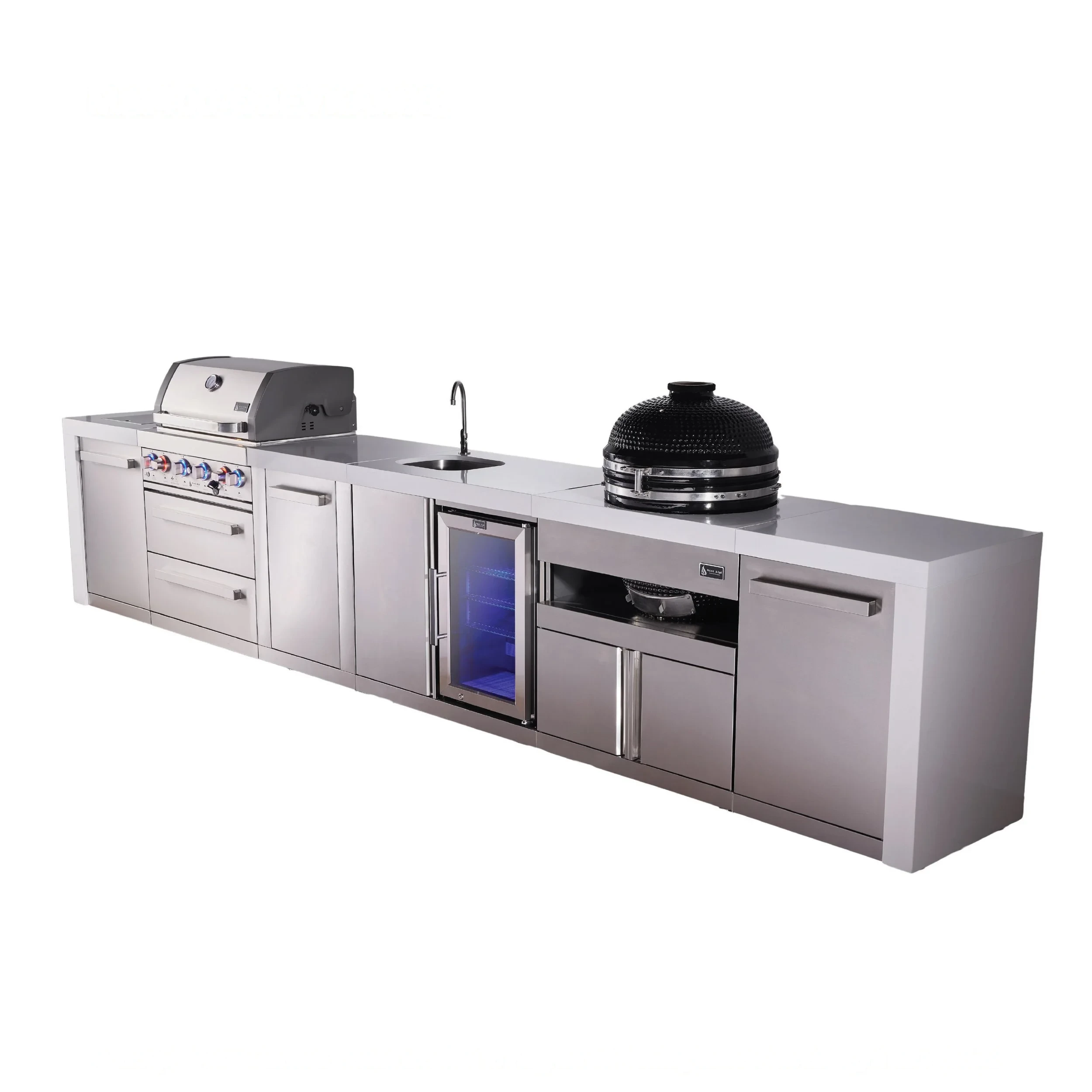 4-burner Deluxe Series Outdoor Kitchen Island With Beverage Center And Kamado Module MAI400DBEVKAMXL