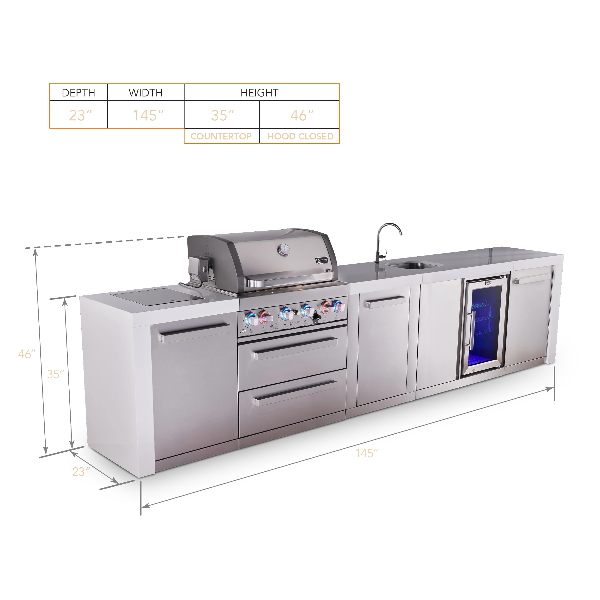 4-burner Deluxe Series Outdoor Kitchen Island With Beverage Center And Extra Storage Cabinet MAI400DBEVXL