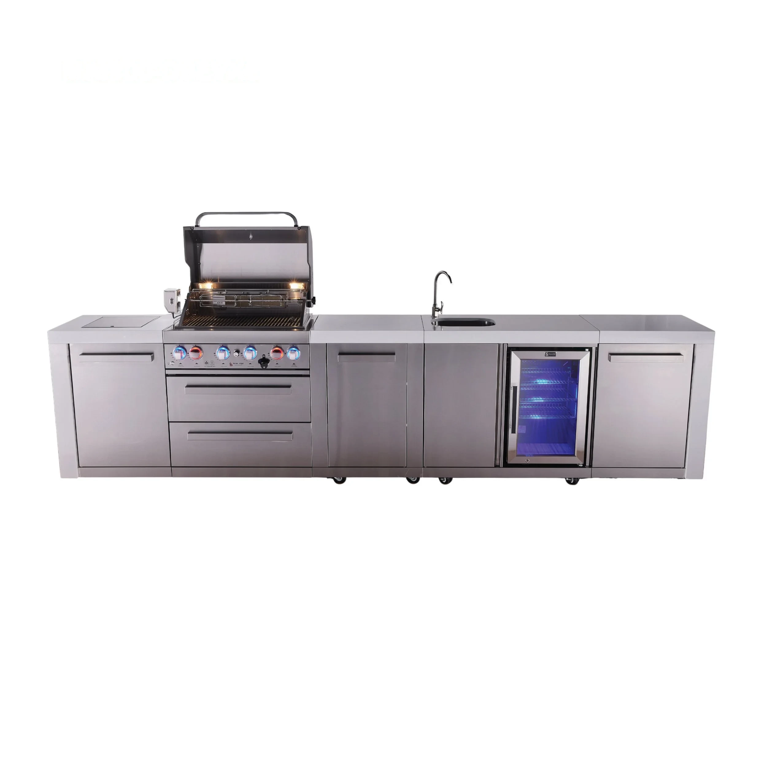 4-burner Deluxe Series Outdoor Kitchen Island With Beverage Center And Extra Storage Cabinet MAI400DBEVXL