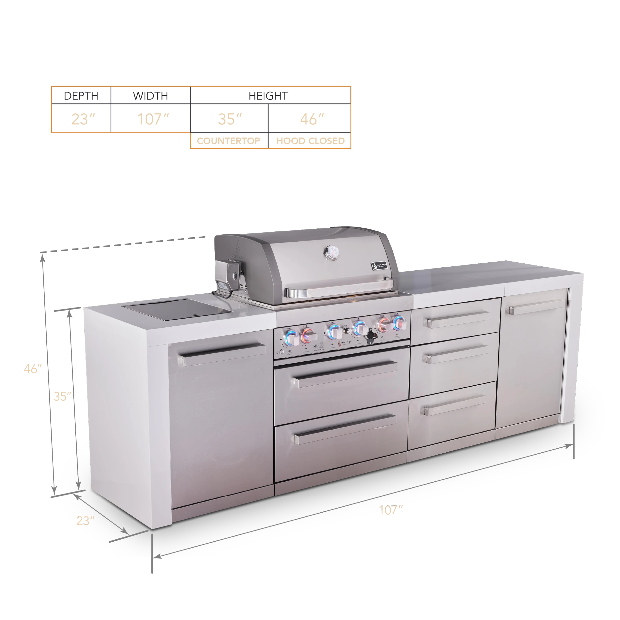 4-burner Deluxe Series Outdoor Kitchen Island With Extra Drawer Slides Cabinet Module MAI400DDR