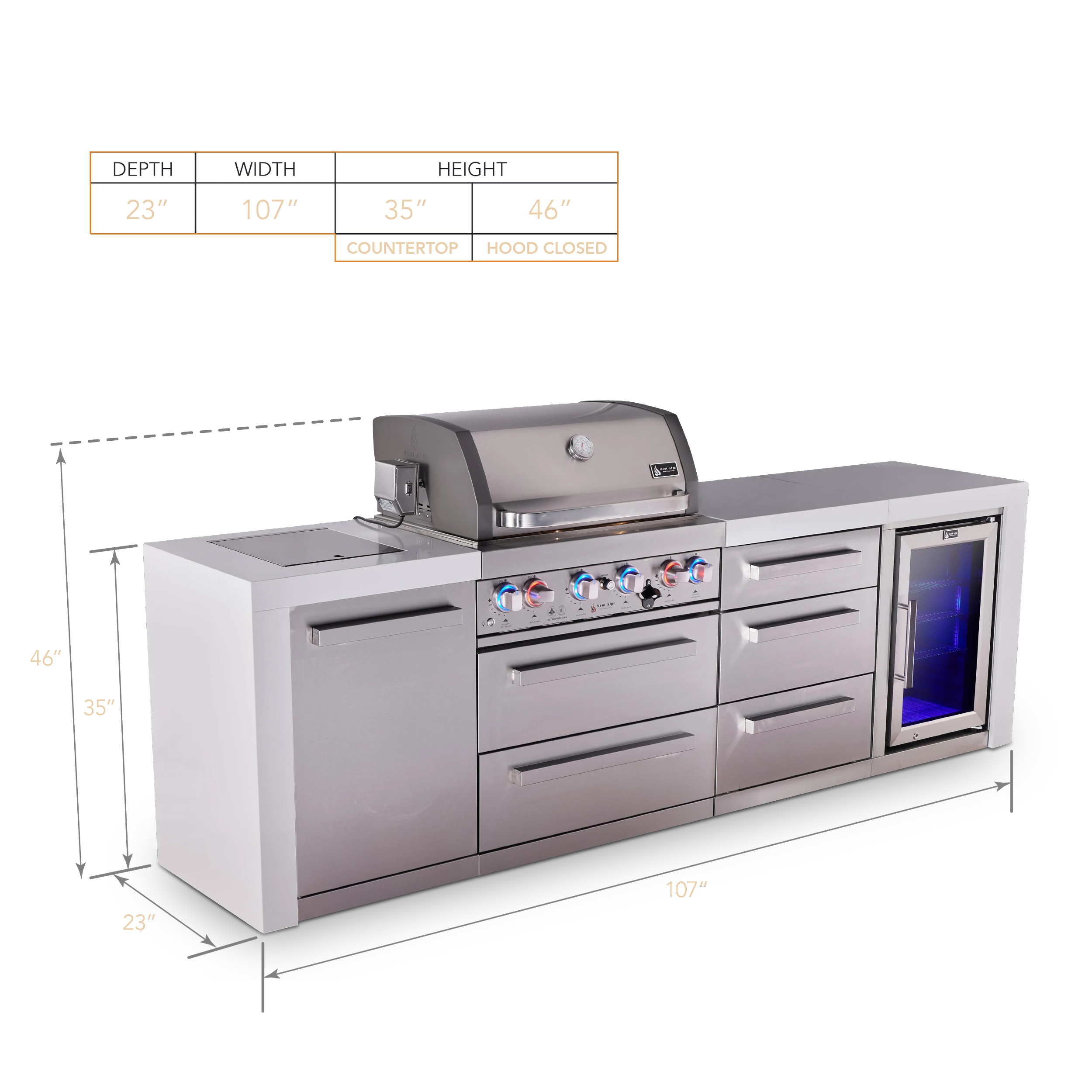 4-burner Deluxe Series Outdoor Kitchen Island With Fridge And Extra Drawer Slides Cabinet MAI400DFCDR