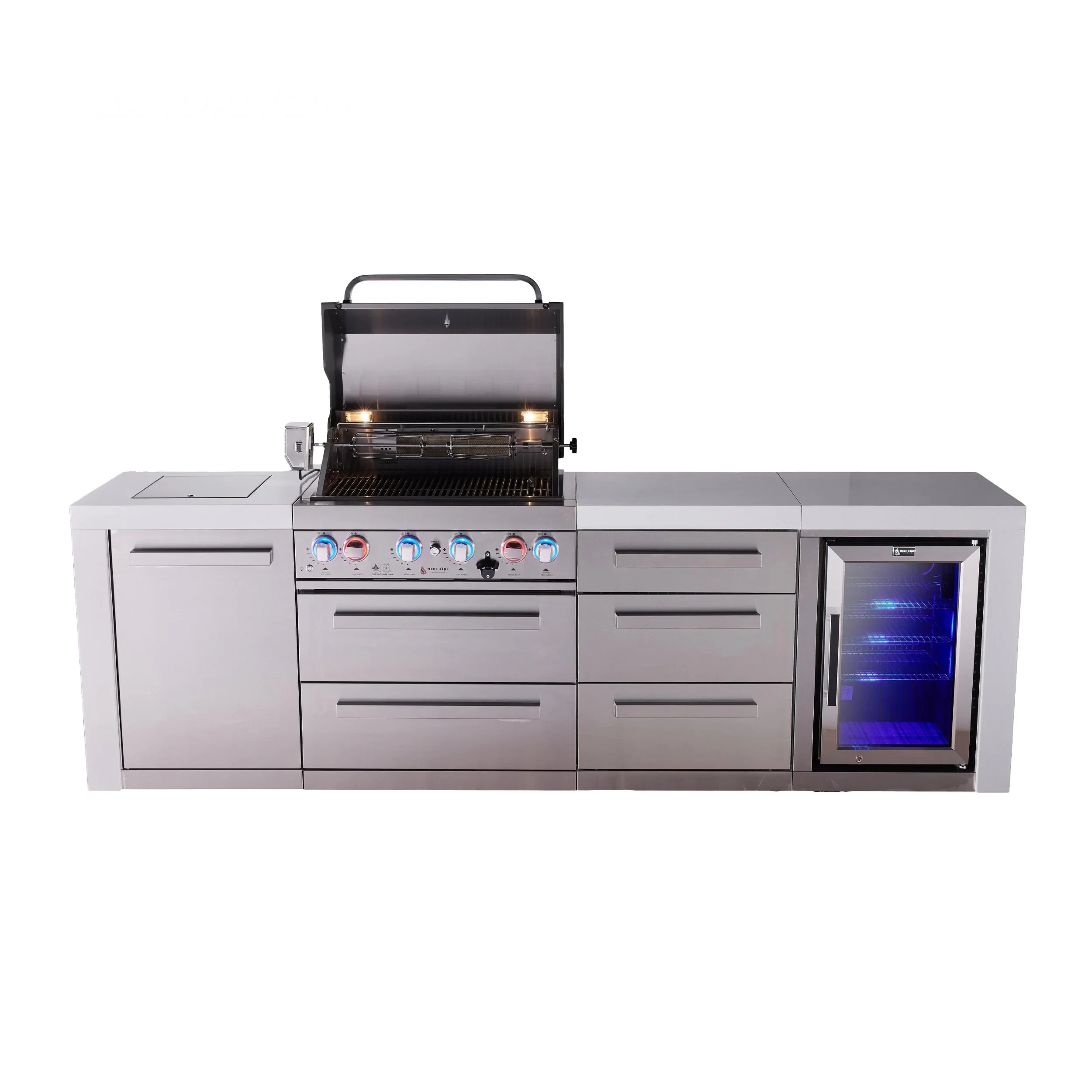 4-burner Deluxe Series Outdoor Kitchen Island With Fridge And Extra Drawer Slides Cabinet MAI400DFCDR