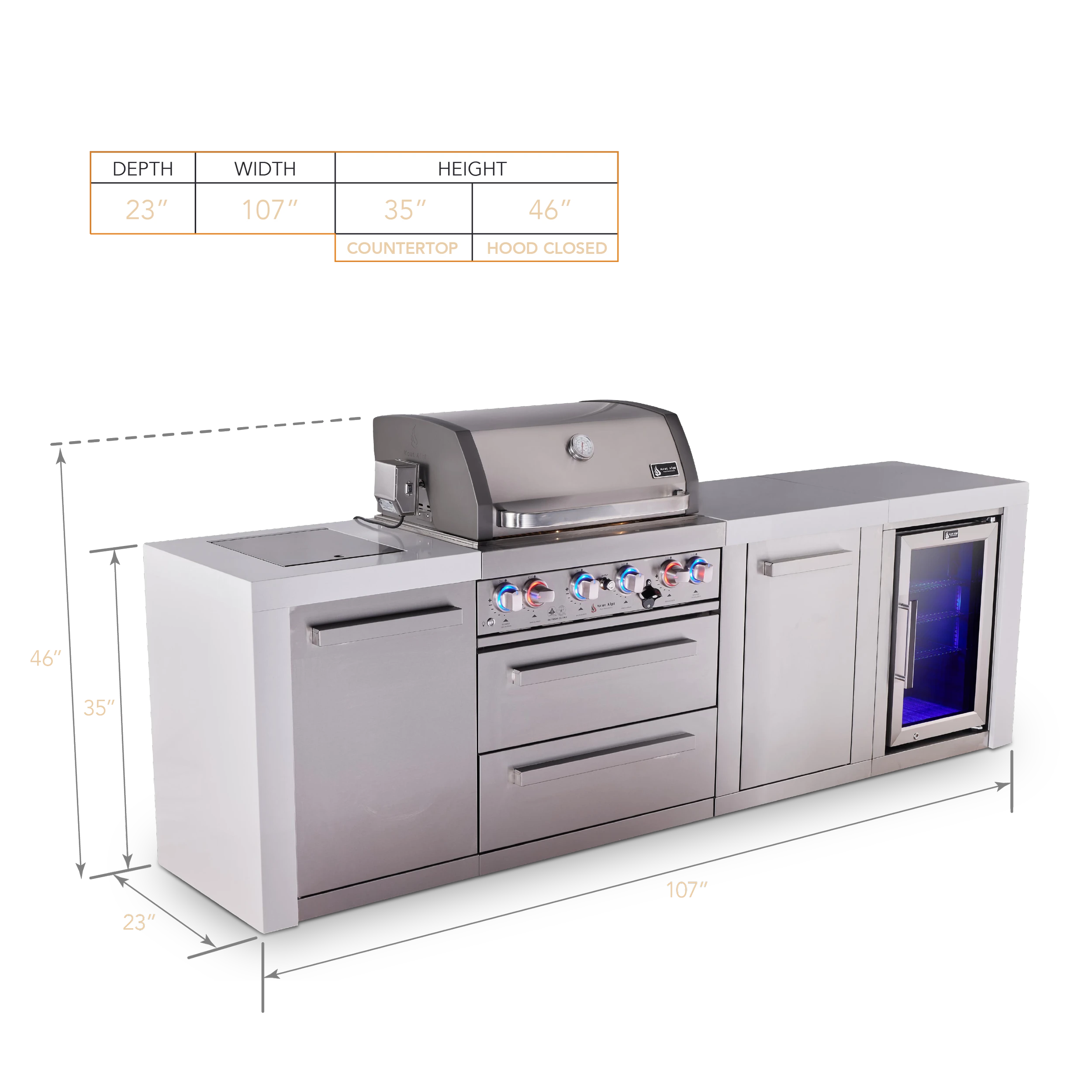 4-burner Deluxe Series Outdoor Kitchen Island With Fridge And Extra Storage Cabinet MAI400DFCXL