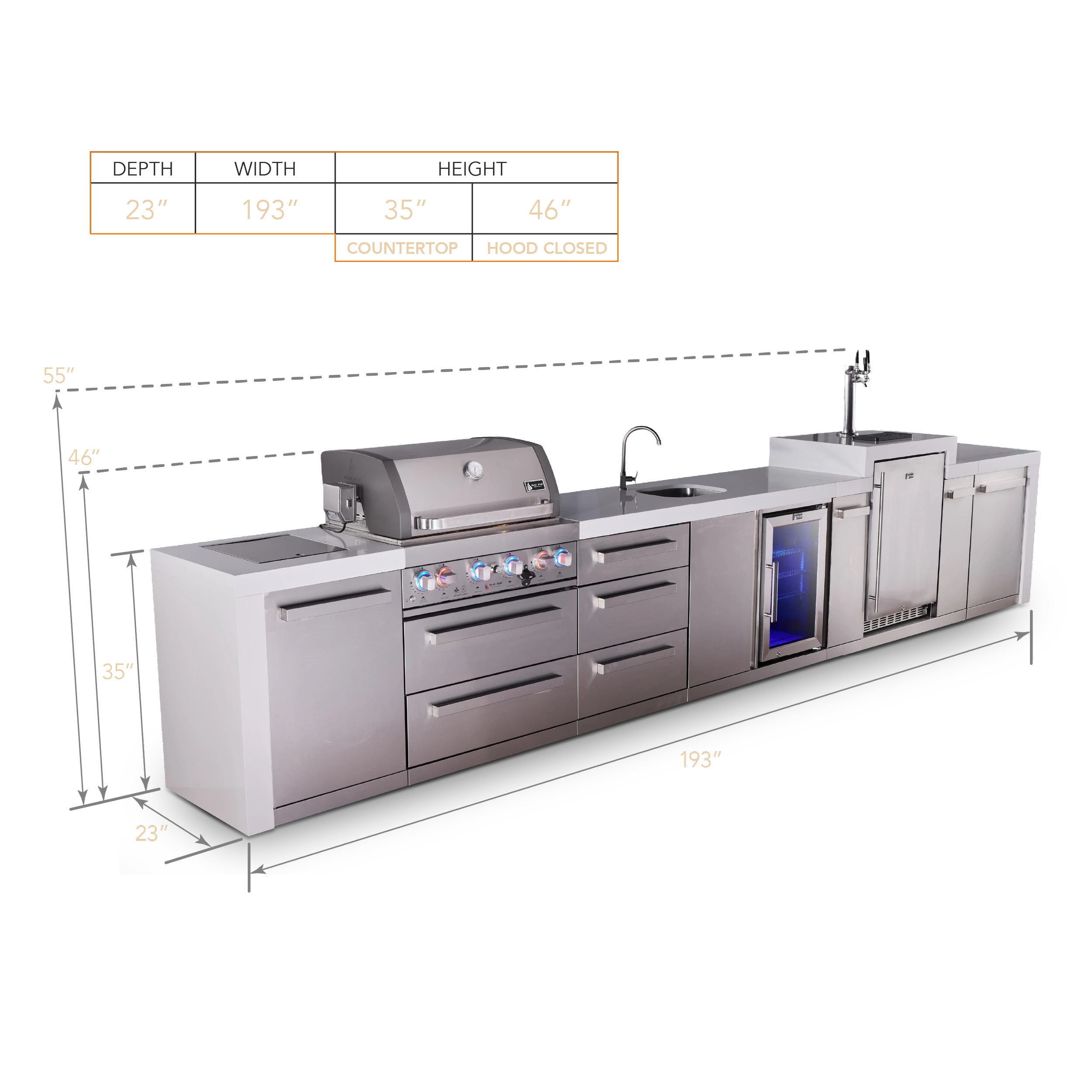 4-burner Deluxe Series Outdoor Kitchen Island With Beverage Center And Kegerator Module Plus Extra Storage Drawer Slides MAI400DKEGBEVDR