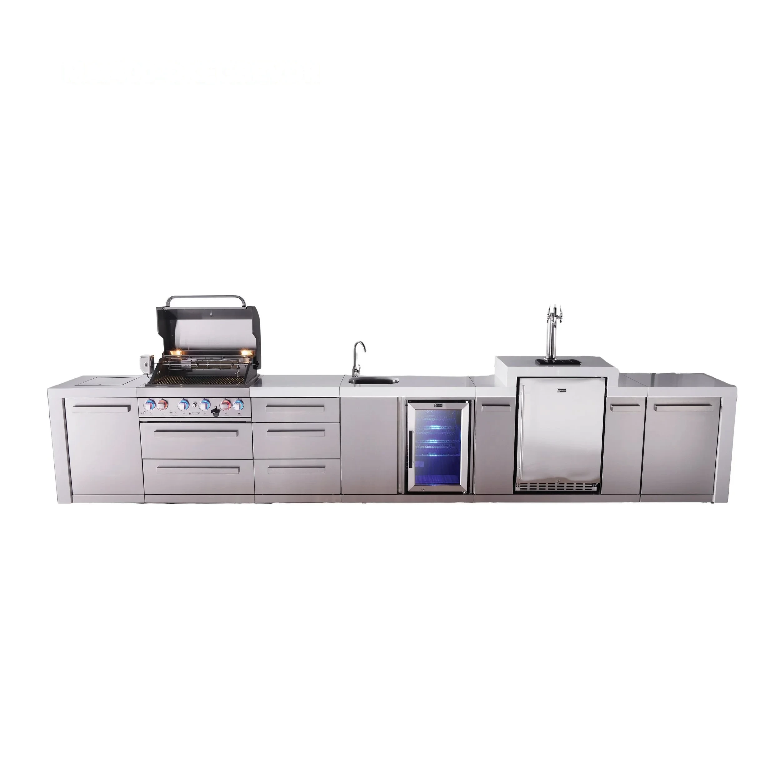 4-burner Deluxe Series Outdoor Kitchen Island With Beverage Center And Kegerator Module Plus Extra Storage Drawer Slides MAI400DKEGBEVDR
