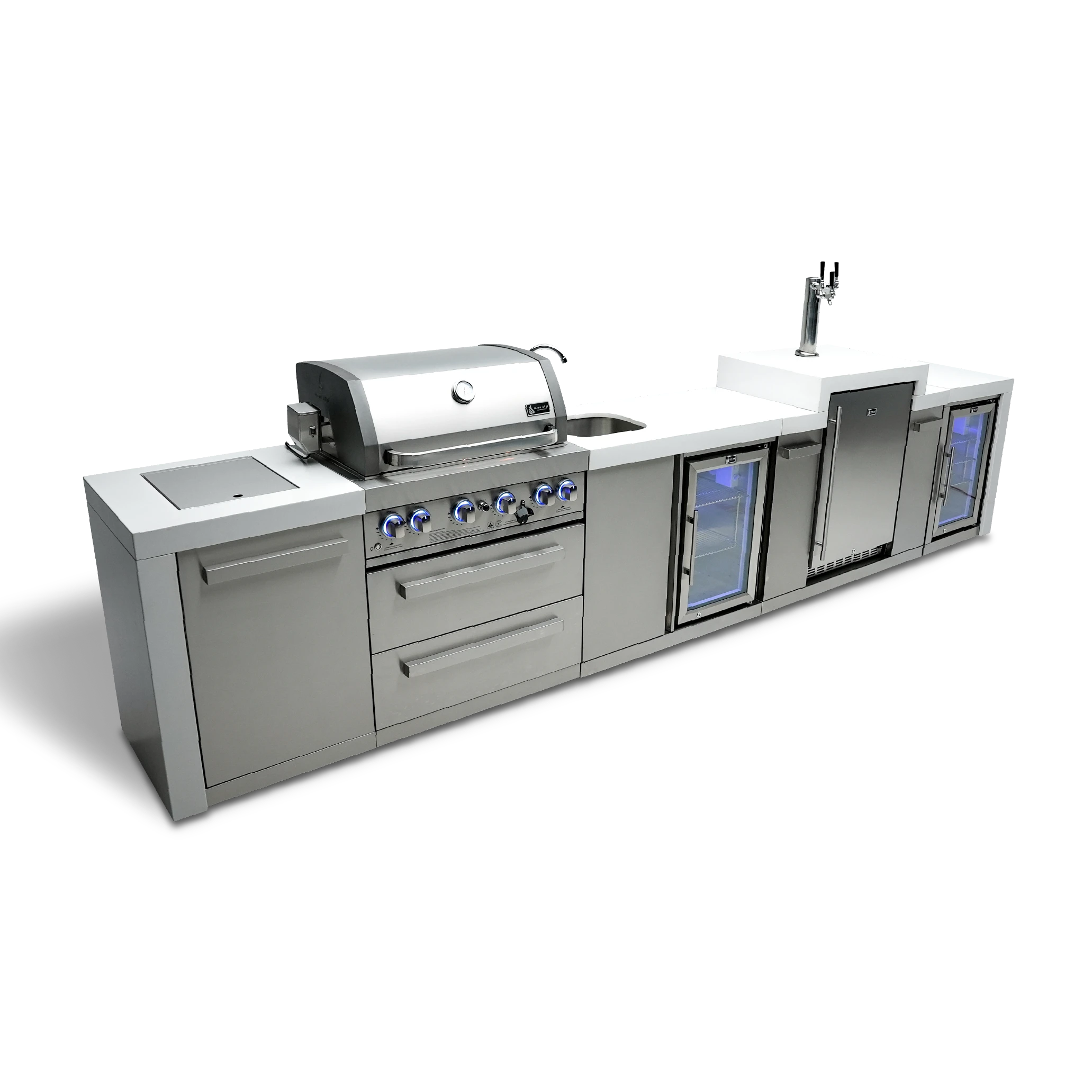 4-burner Deluxe Island With A Kegerator, Beverage Center And Fridge Cabinet MAI400DKEGBEVFC