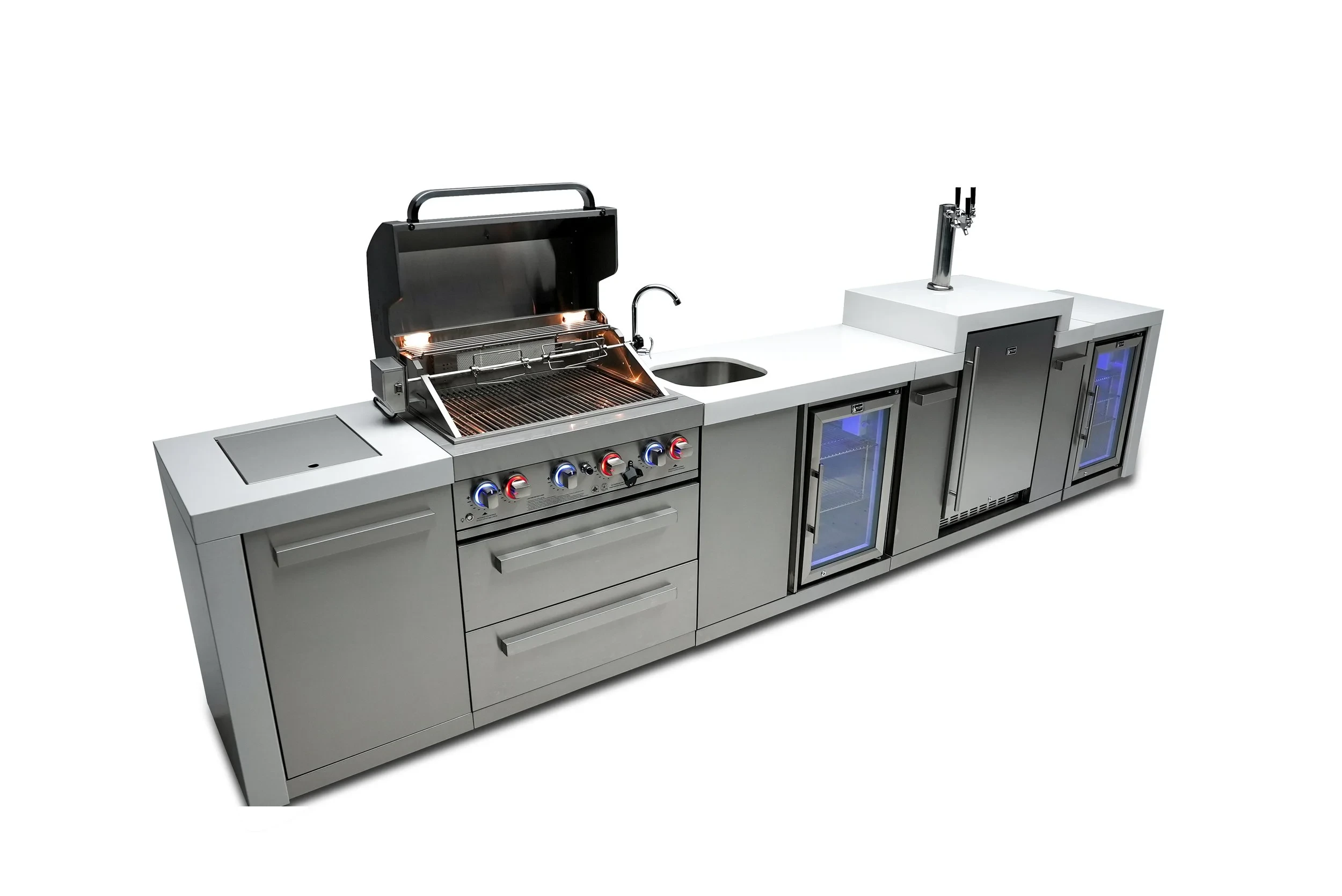 4-burner Deluxe Island With A Kegerator, Beverage Center And Fridge Cabinet MAI400DKEGBEVFC