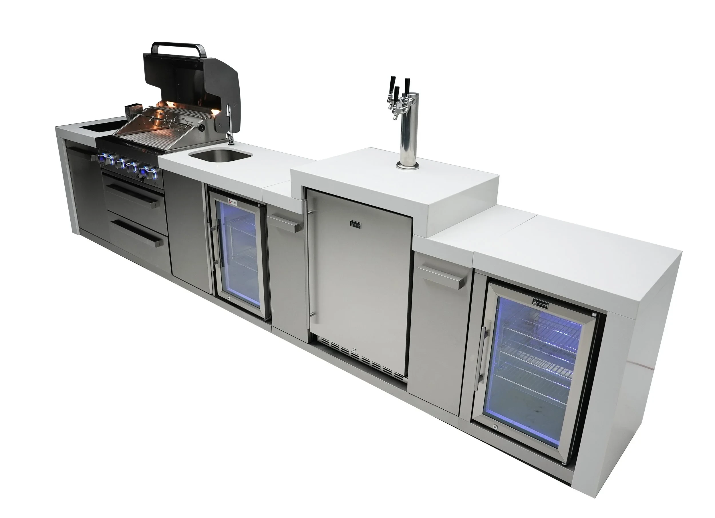 4-burner Deluxe Island With A Kegerator, Beverage Center And Fridge Cabinet MAI400DKEGBEVFC