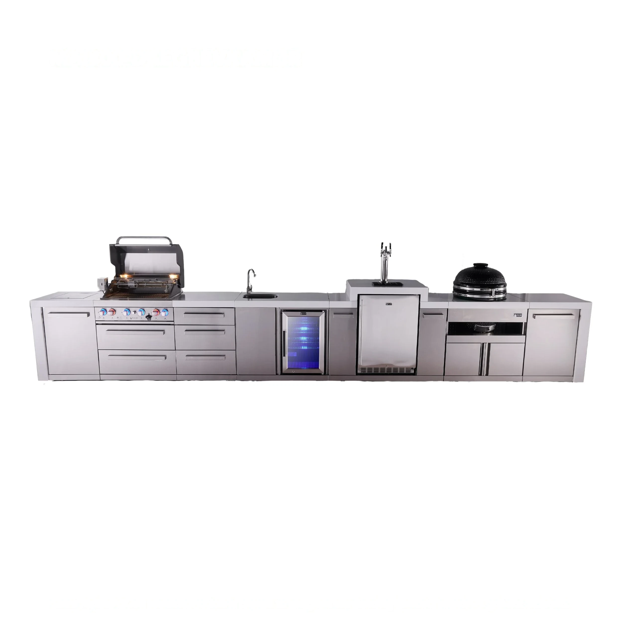 4-burner Deluxe Series Outdoor Kitchen Island With Beverage Center, Kegerator And Kamado Grill Module Plus Extra Storage Drawer Slides MAI400DKEGBEVKAMDR