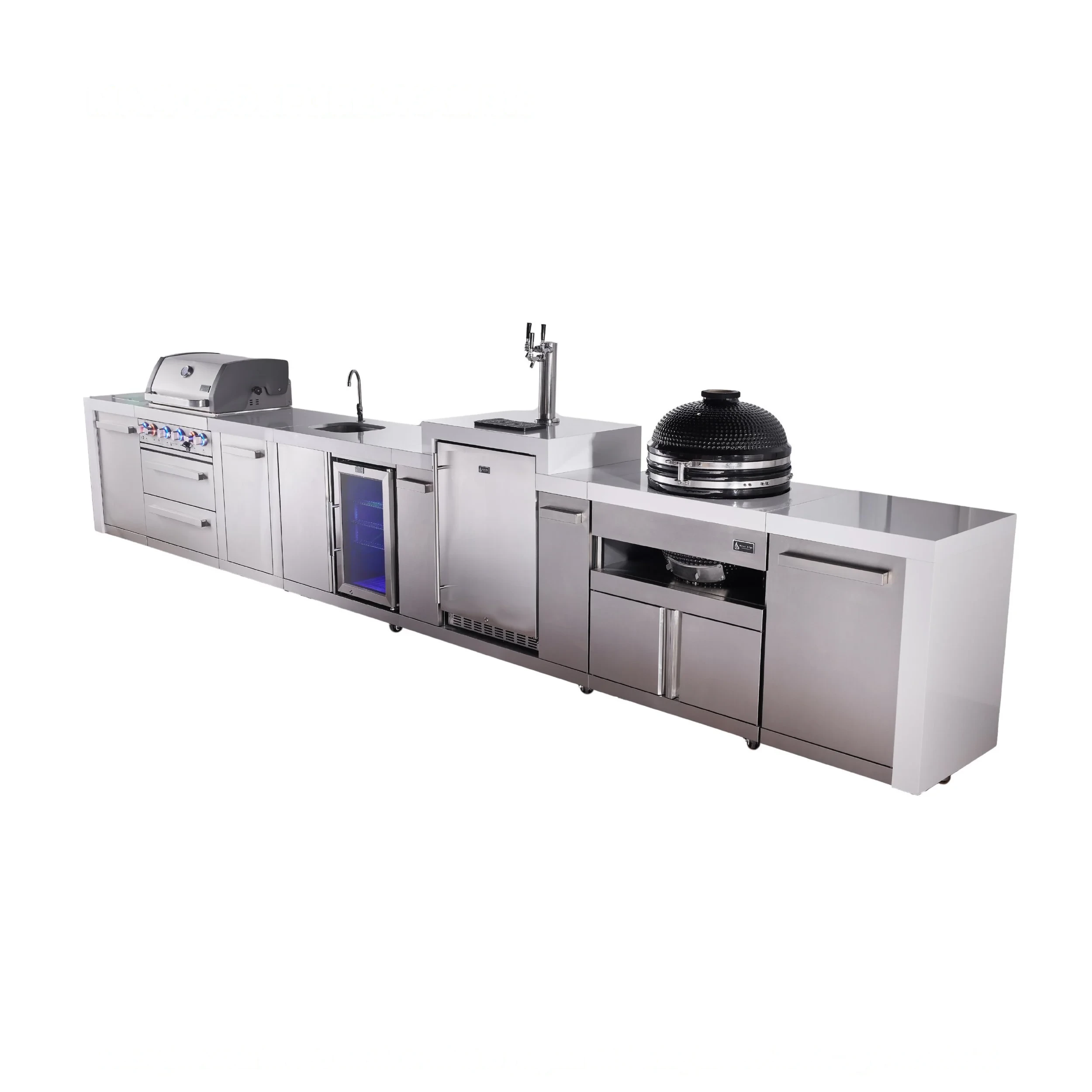 4-burner Deluxe Series Outdoor Kitchen Island With Beverage Center, Kegerator And Kamado Grill Module Plus Extra Storage Drawer Slides MAI400DKEGBEVKAMDR