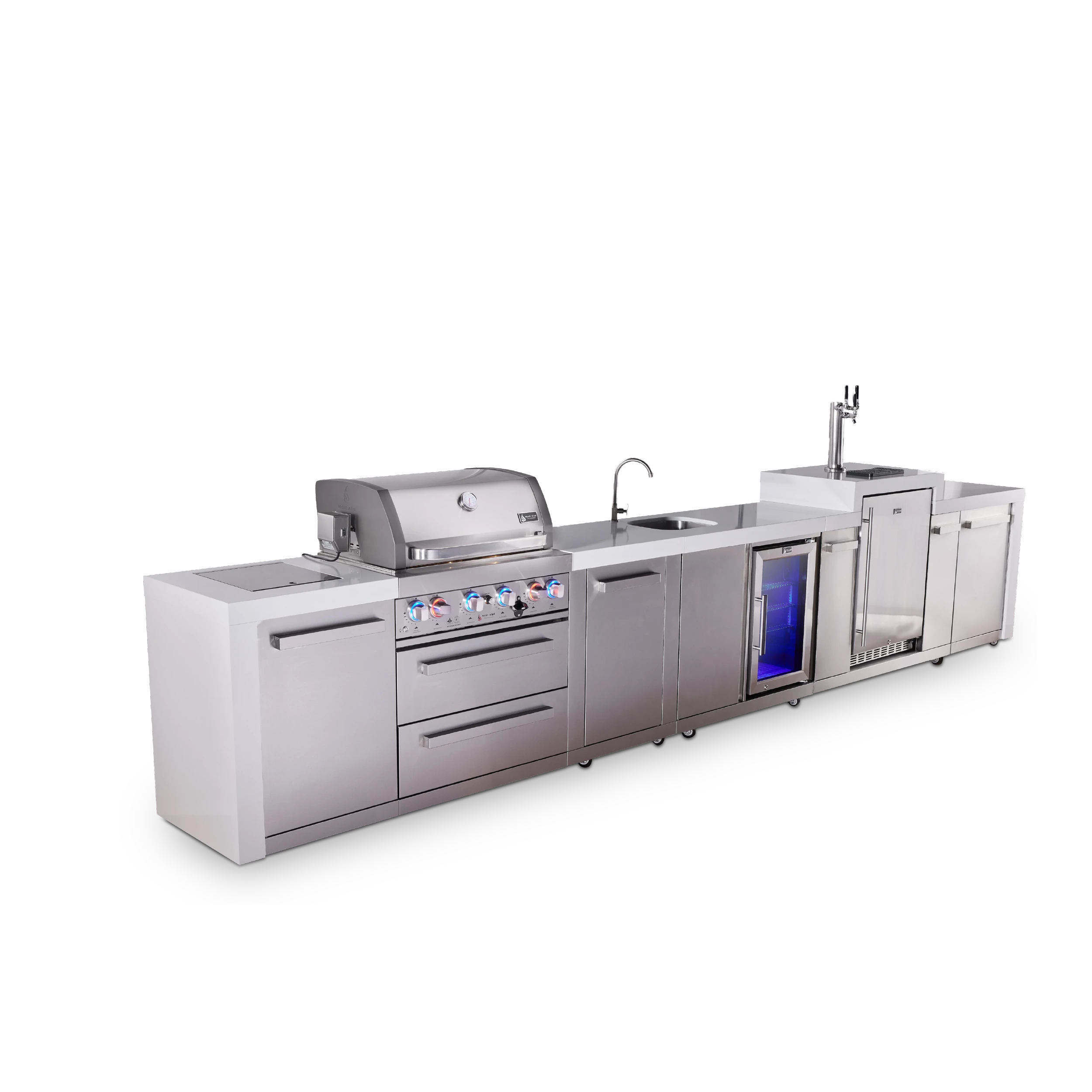 4-burner Deluxe Series Outdoor Kitchen Island With Beverage Center And Kegerator Module Plus Extra Storage Cabinet MAI400DKEGBEVXL