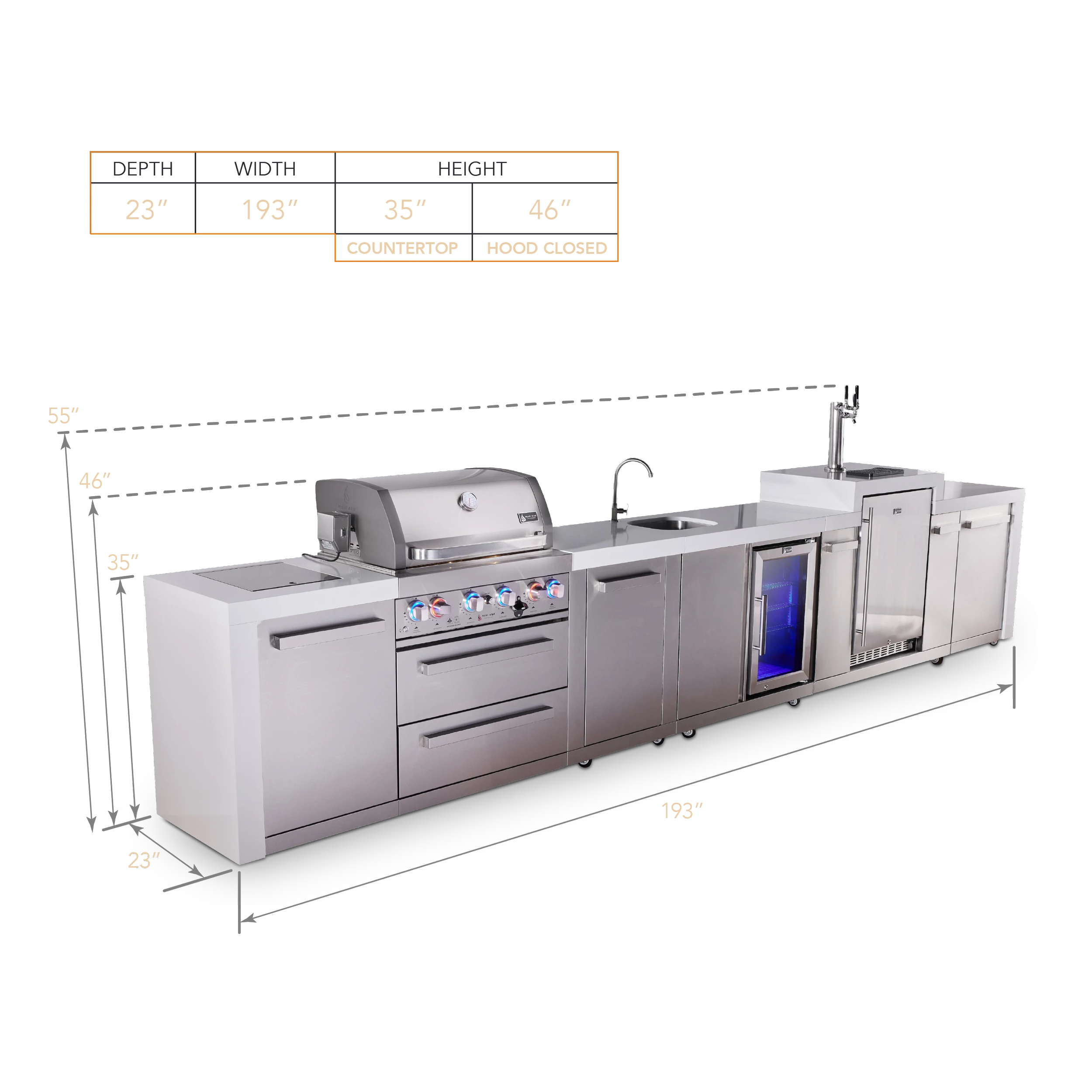 4-burner Deluxe Series Outdoor Kitchen Island With Beverage Center And Kegerator Module Plus Extra Storage Cabinet MAI400DKEGBEVXL