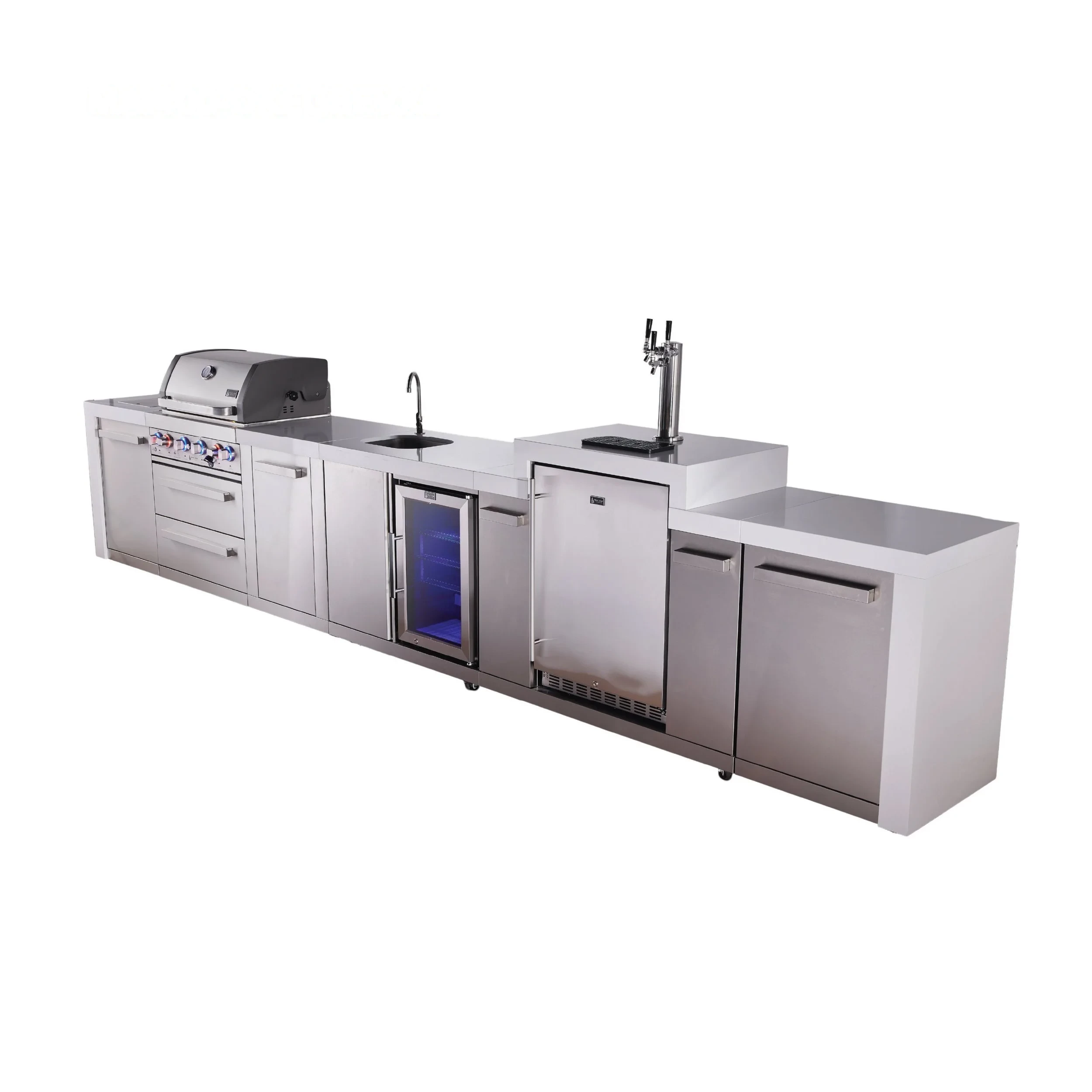 4-burner Deluxe Series Outdoor Kitchen Island With Beverage Center And Kegerator Module Plus Extra Storage Cabinet MAI400DKEGBEVXL
