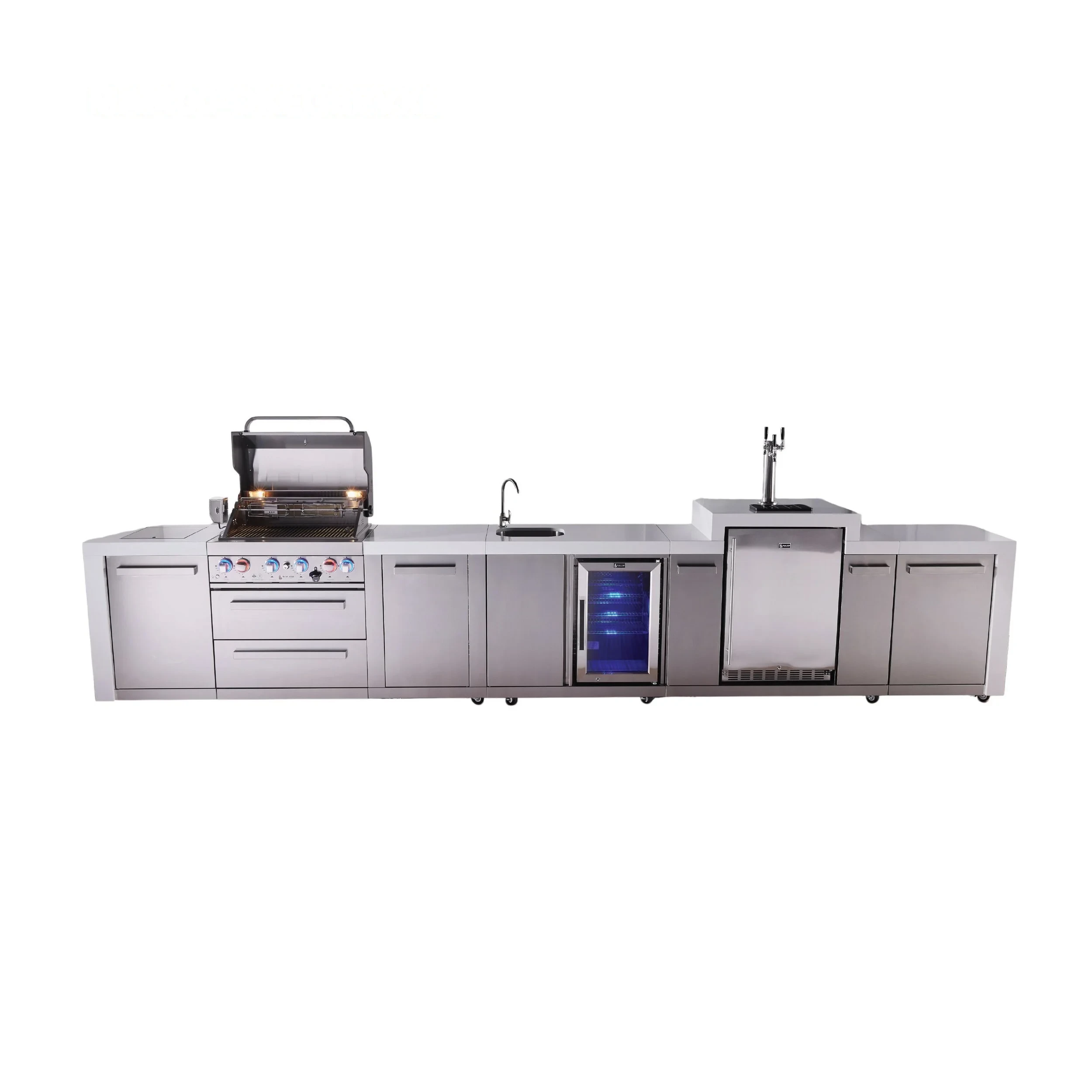 4-burner Deluxe Series Outdoor Kitchen Island With Beverage Center And Kegerator Module Plus Extra Storage Cabinet MAI400DKEGBEVXL