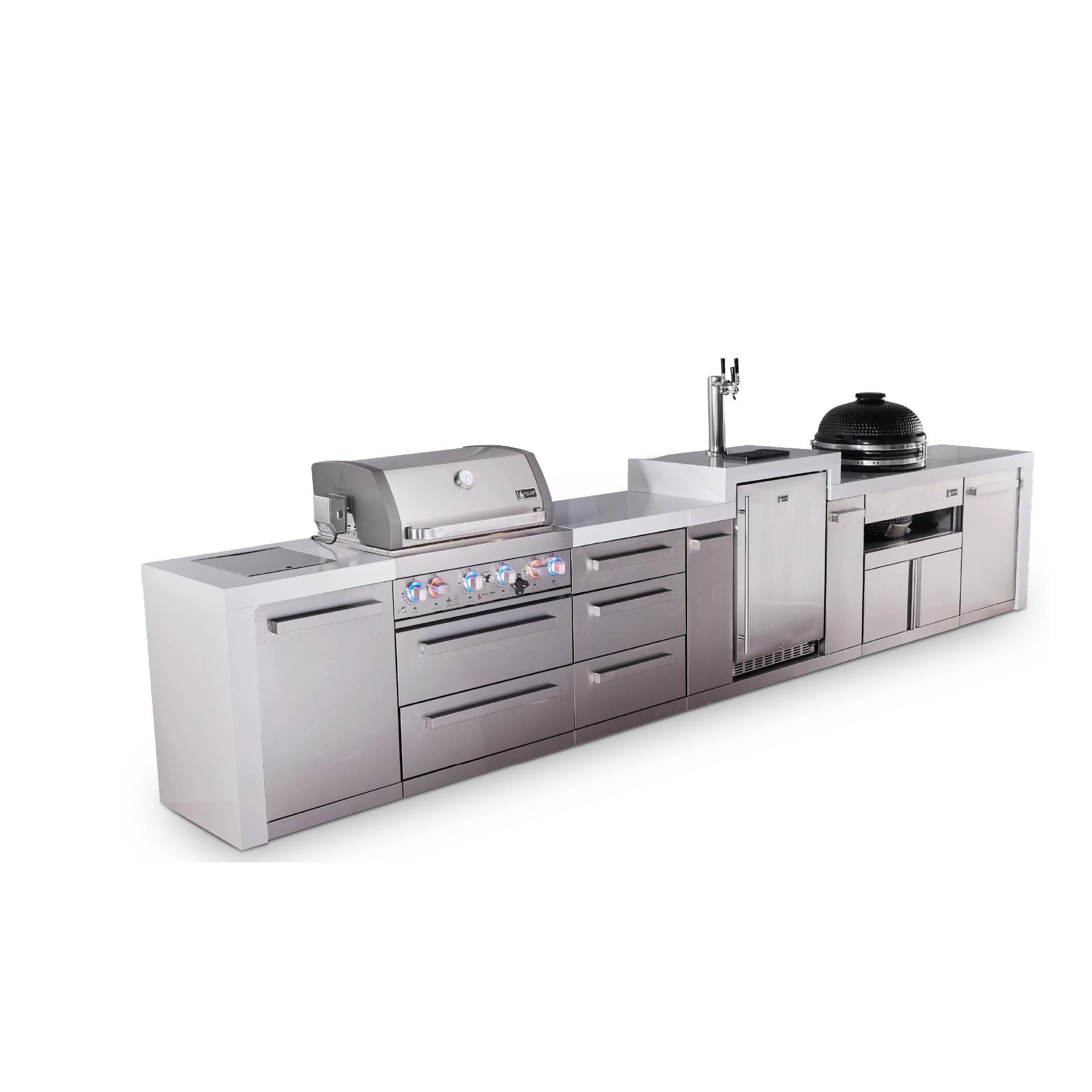 4-burner Deluxe Series Outdoor Kitchen Island With Kegerator And Kamado Grill Module Plus Extra Storage Drawer Slides MAI400DKEGKAMDR
