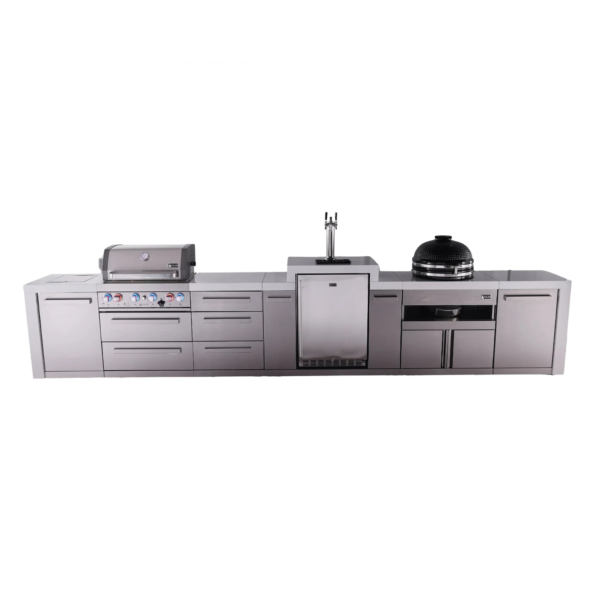 4-burner Deluxe Series Outdoor Kitchen Island With Kegerator And Kamado Grill Module Plus Extra Storage Drawer Slides MAI400DKEGKAMDR