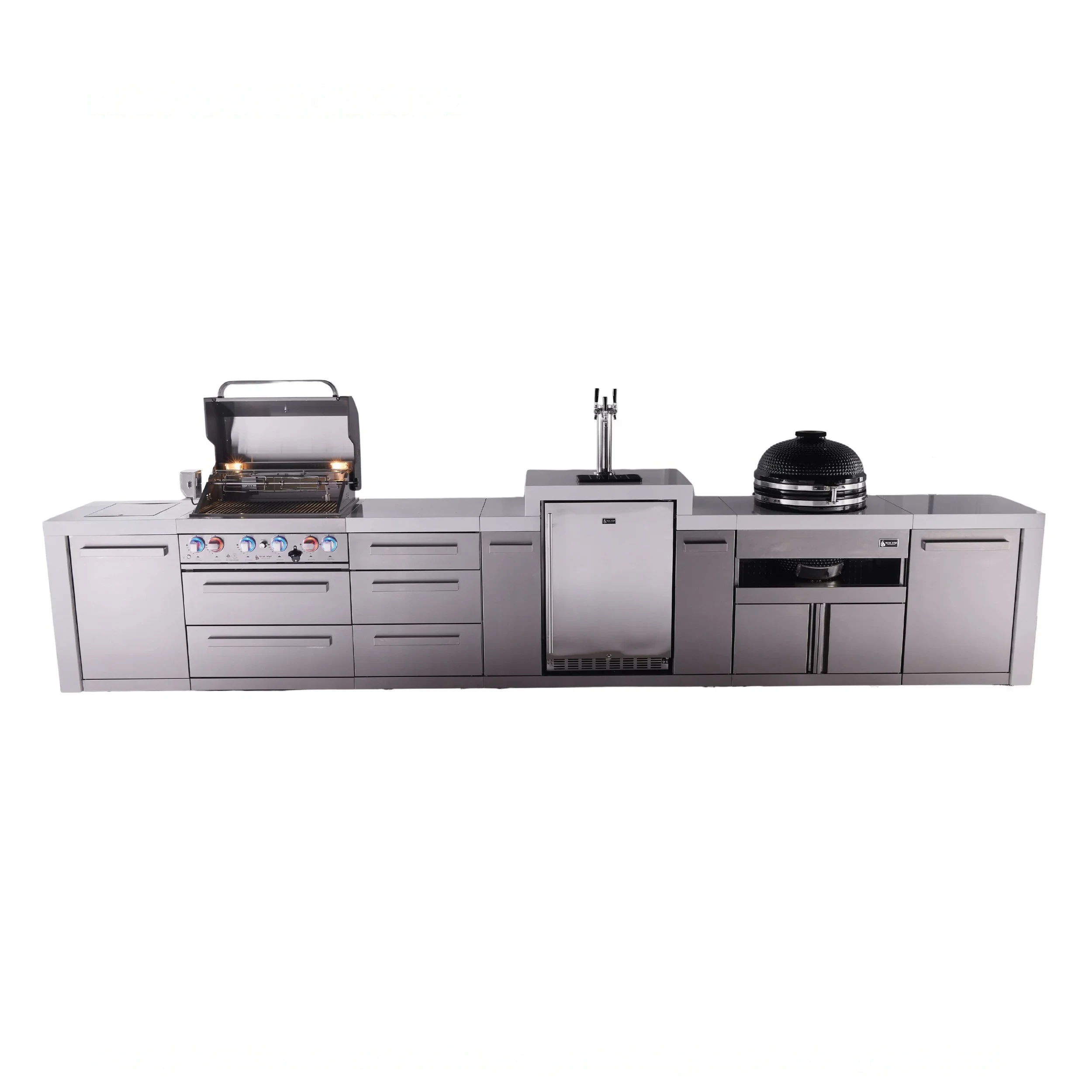 4-burner Deluxe Series Outdoor Kitchen Island With Kegerator And Kamado Grill Module Plus Extra Storage Drawer Slides MAI400DKEGKAMDR