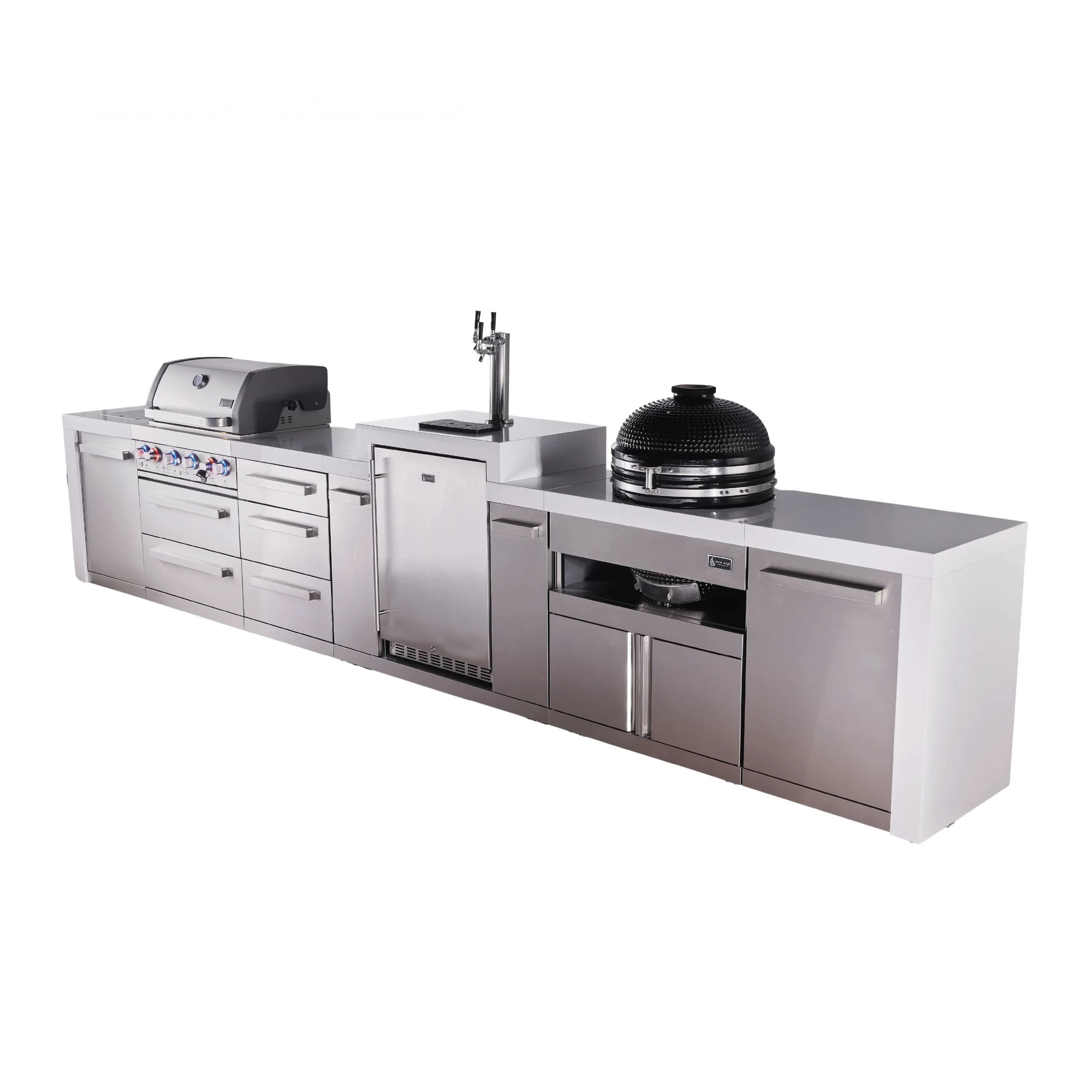 4-burner Deluxe Series Outdoor Kitchen Island With Kegerator And Kamado Grill Module Plus Extra Storage Drawer Slides MAI400DKEGKAMDR