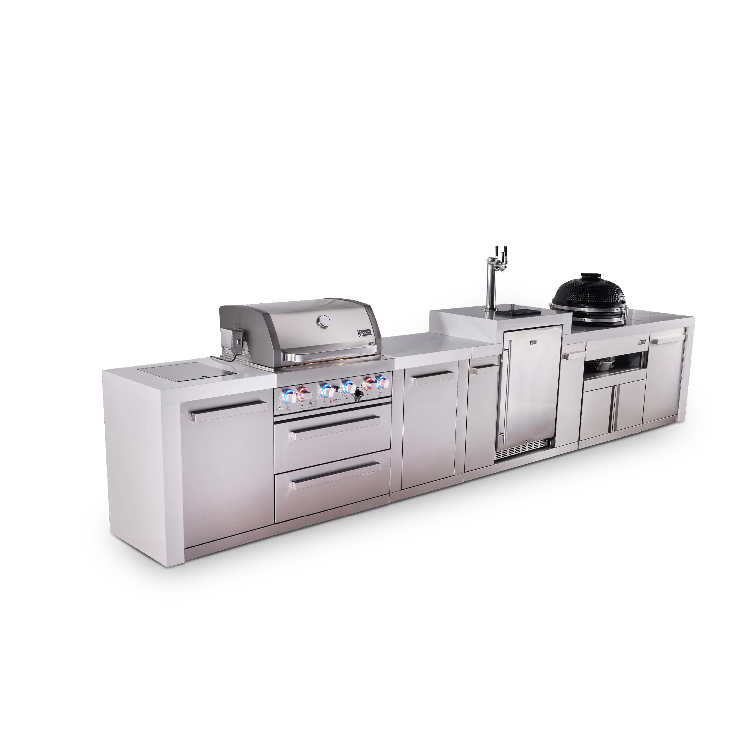 4-burner Deluxe Series Outdoor Kitchen Island With Kegerator And Kamado Module Plus Extra Storage Cabinet MAI400DKEGKAMXL
