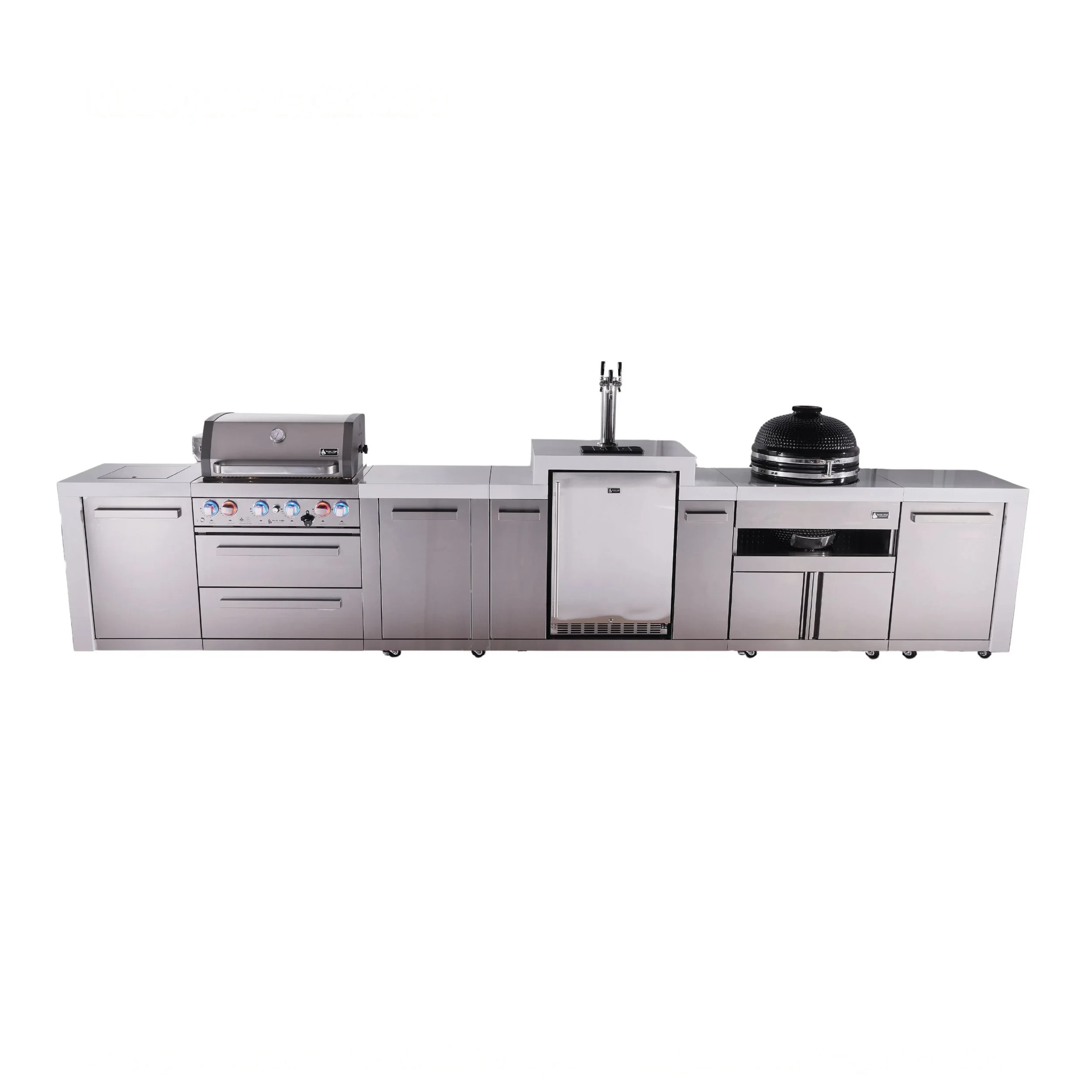 4-burner Deluxe Series Outdoor Kitchen Island With Kegerator And Kamado Module Plus Extra Storage Cabinet MAI400DKEGKAMXL