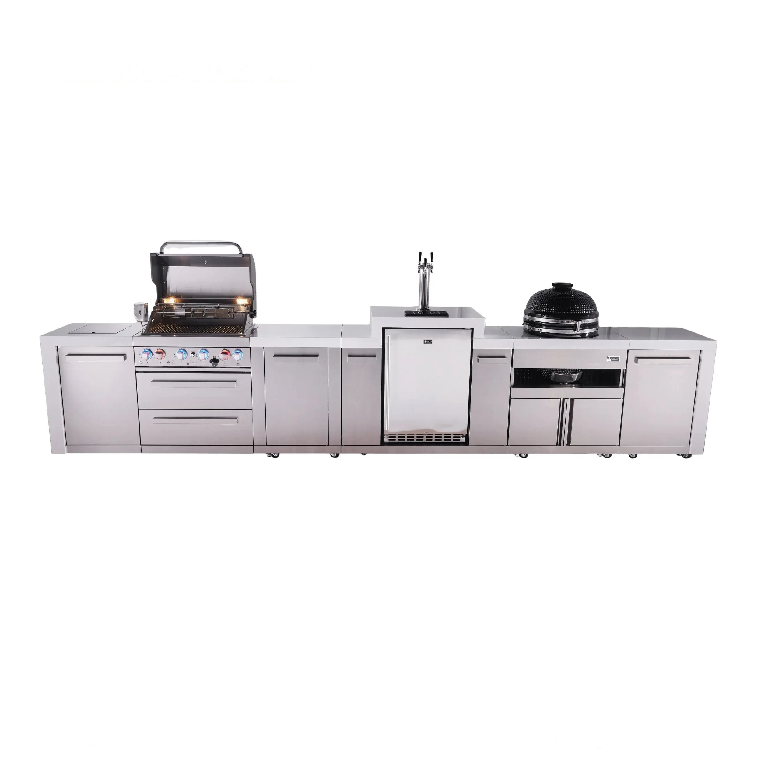 4-burner Deluxe Series Outdoor Kitchen Island With Kegerator And Kamado Module Plus Extra Storage Cabinet MAI400DKEGKAMXL