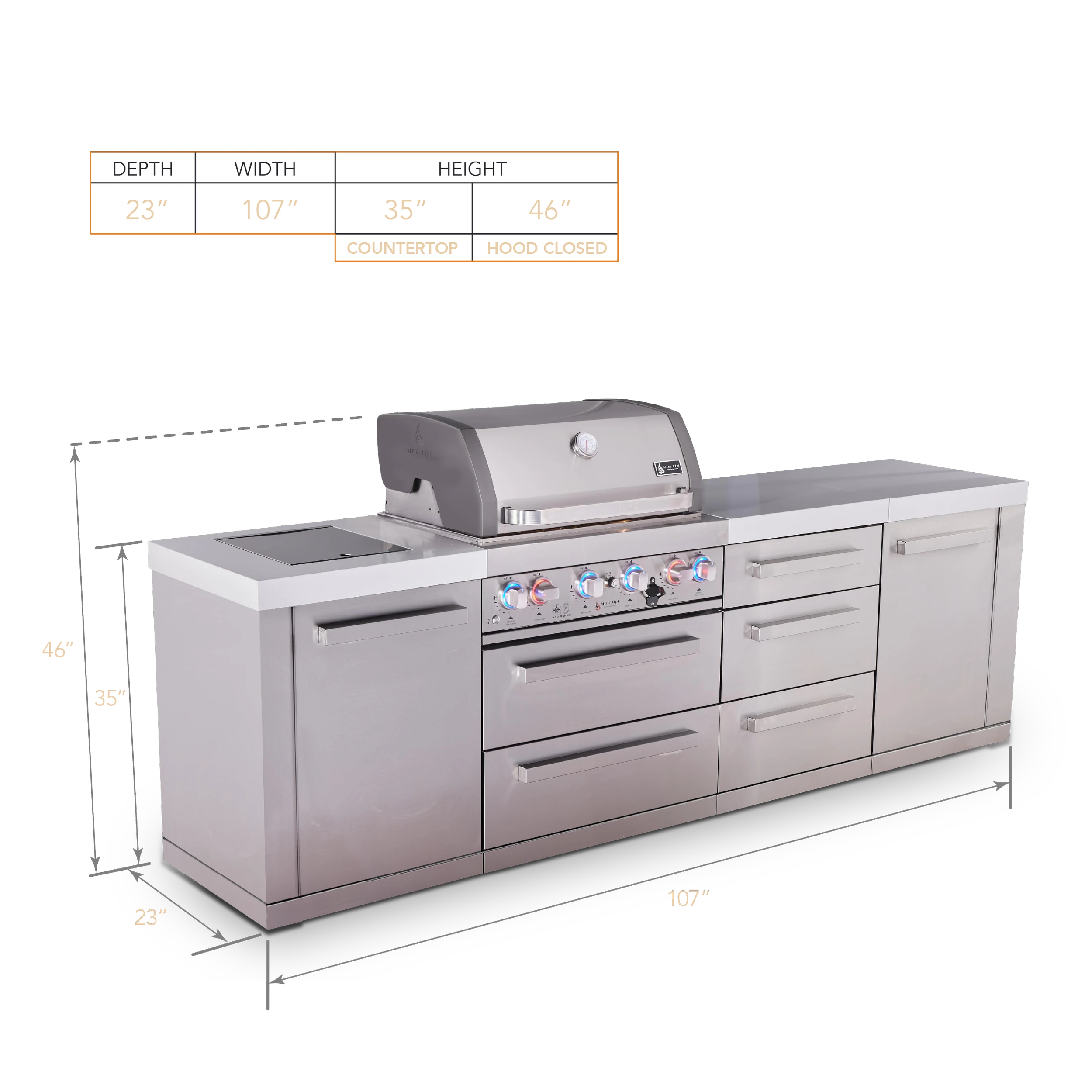 4-burner Outdoor Kitchen Island With Extra Drawer Slides Cabinet MAI400DR