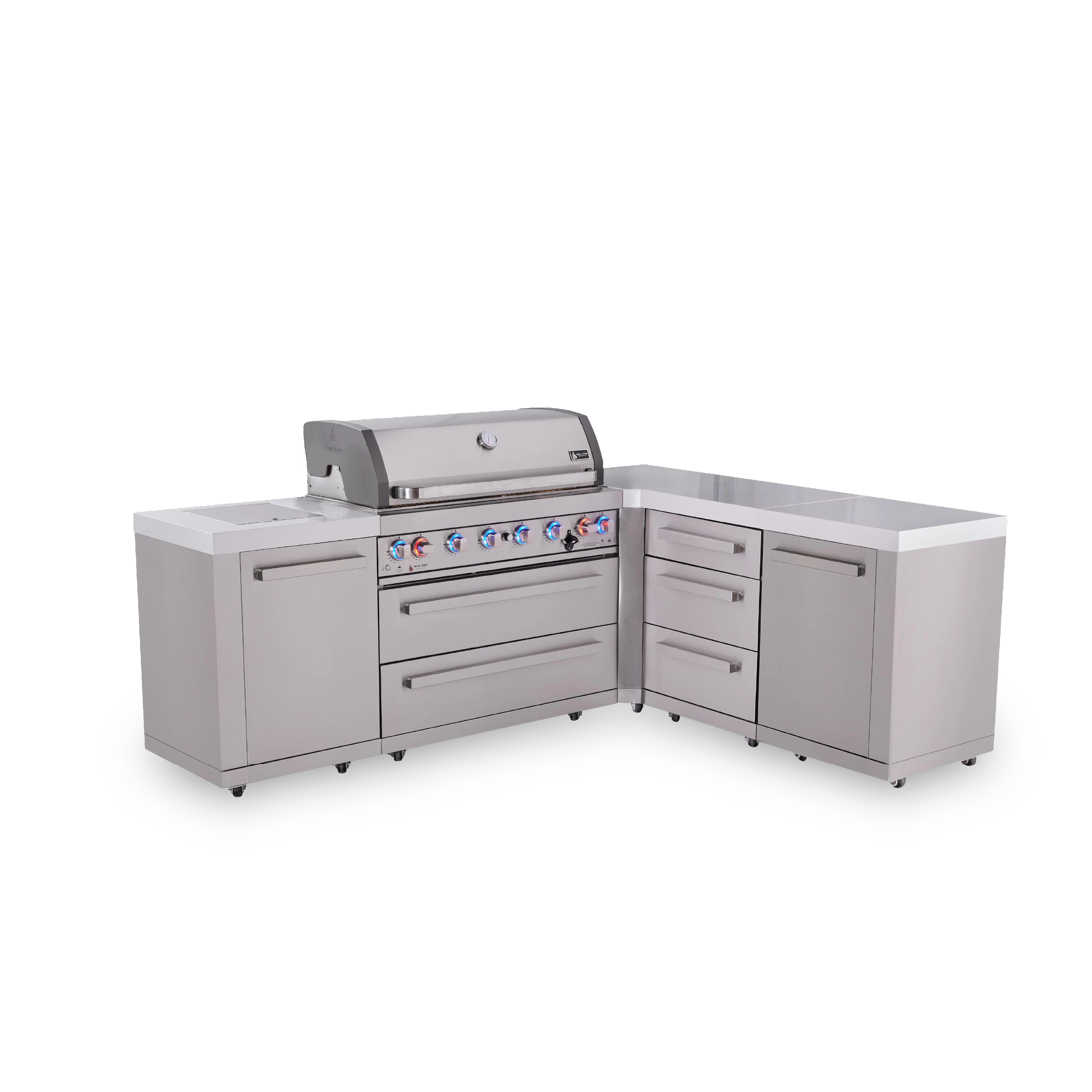 6-burner L-shaped Original Series Outdoor Kitchen Island With Extra 3-drawer Cabinet MAI80590DR