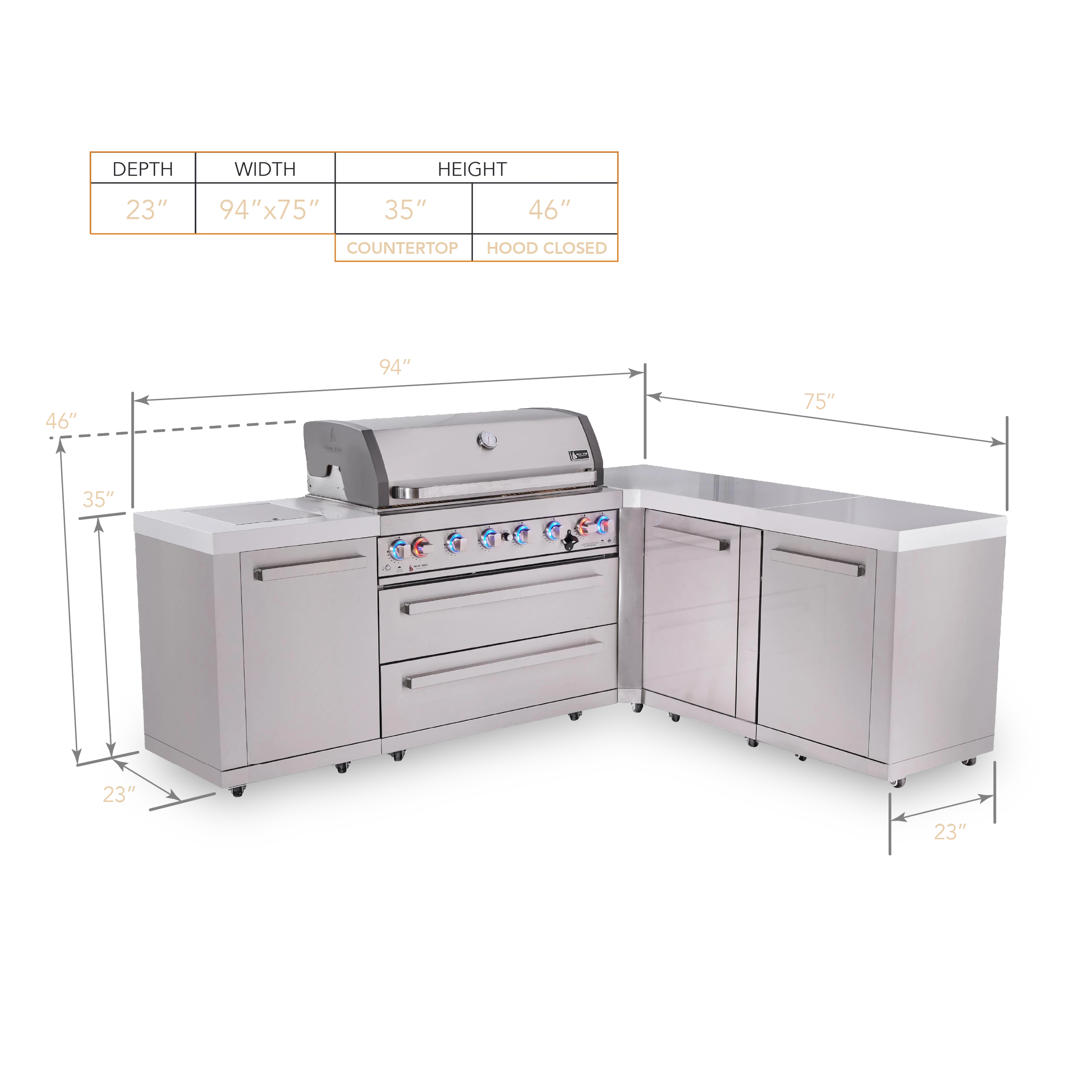 6-burner L-shaped Original Series Outdoor Kitchen Island With Xl Extra Storage Cabinet MAI80590XL