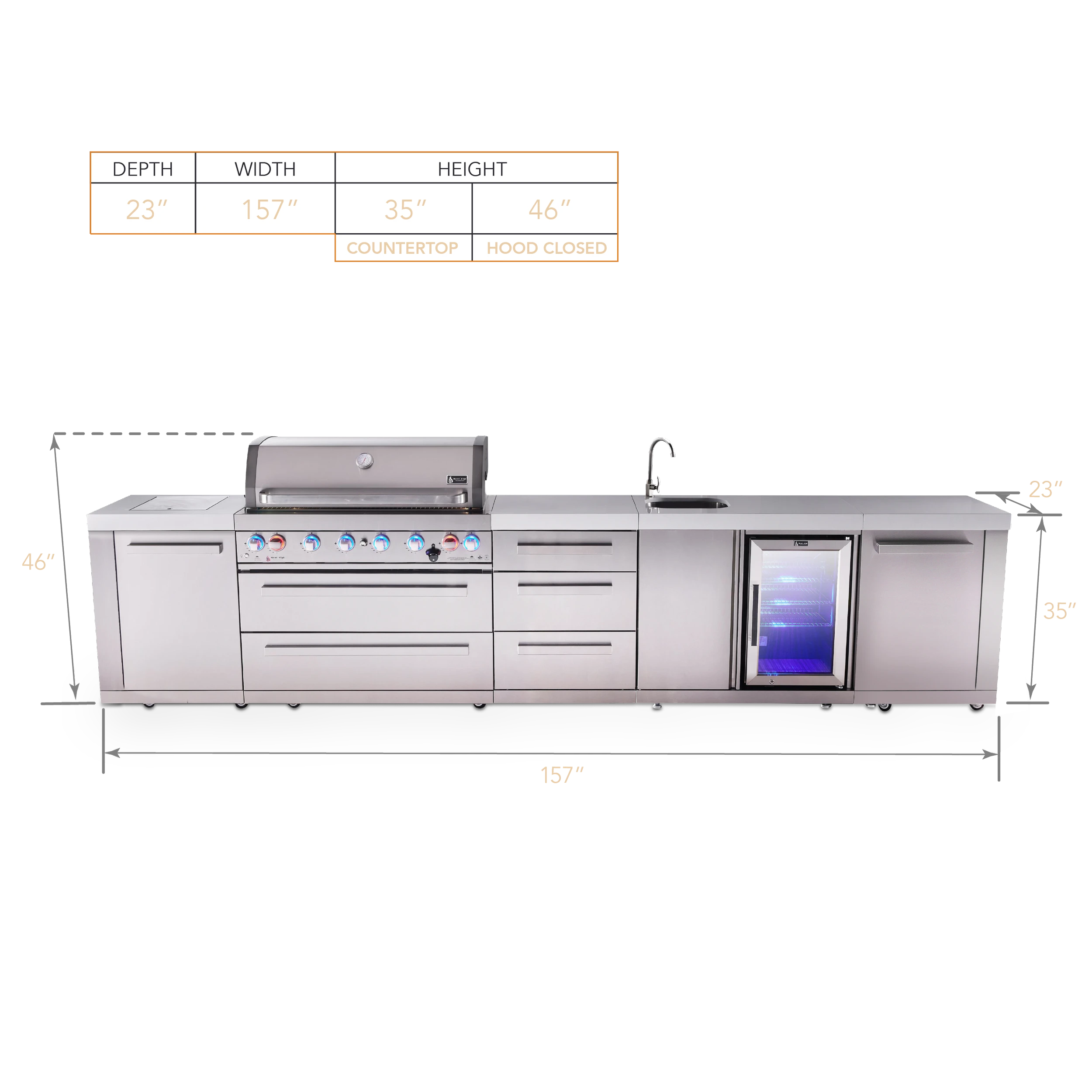 6-burner Original Series Outdoor Kitchen Island With Beverage Center And Extra 3-drawer Cabinet MAI805BEVDR