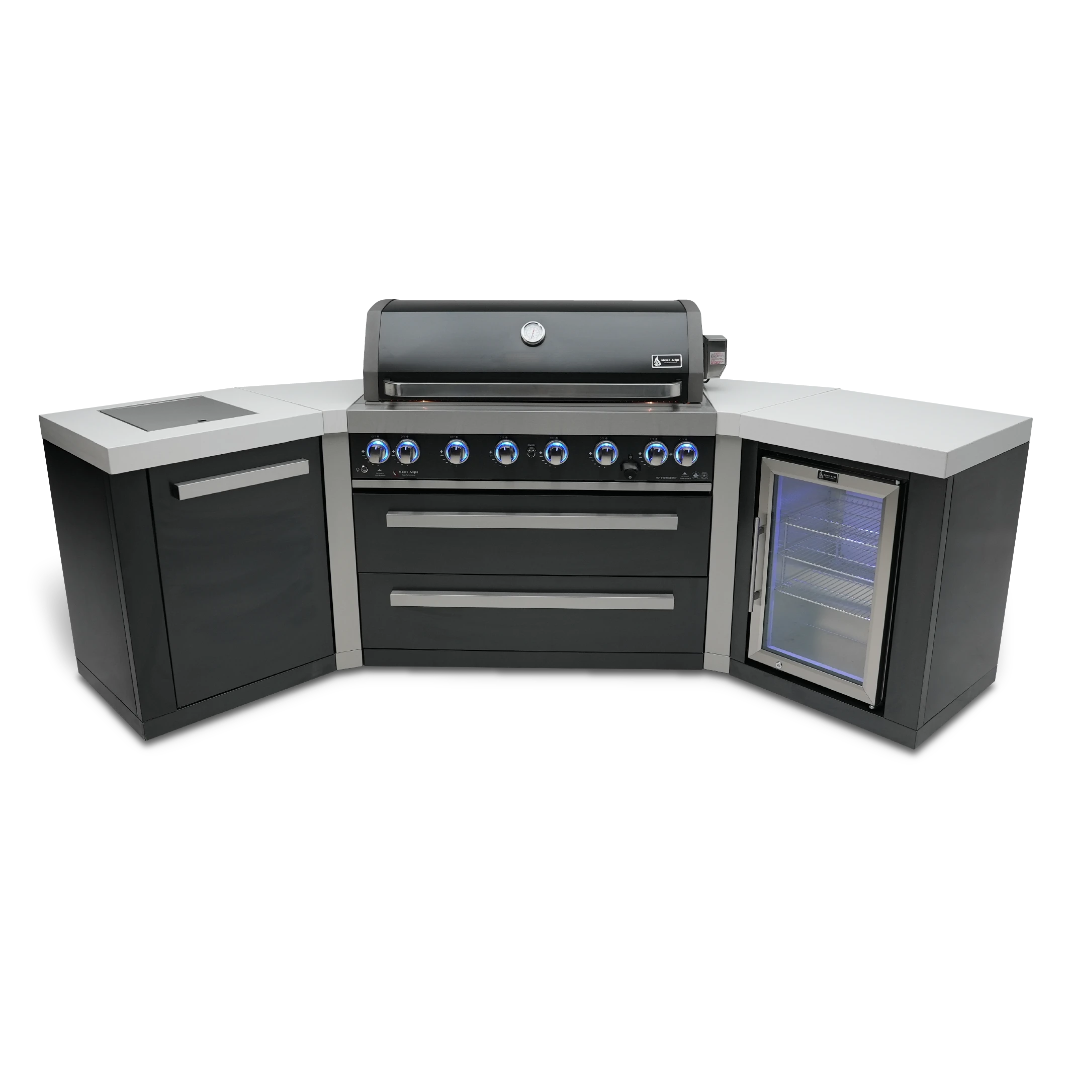 805 Black Stainless Steel Island With 45-degree Corners And A Fridge Cabinet MAI805BSS45FC