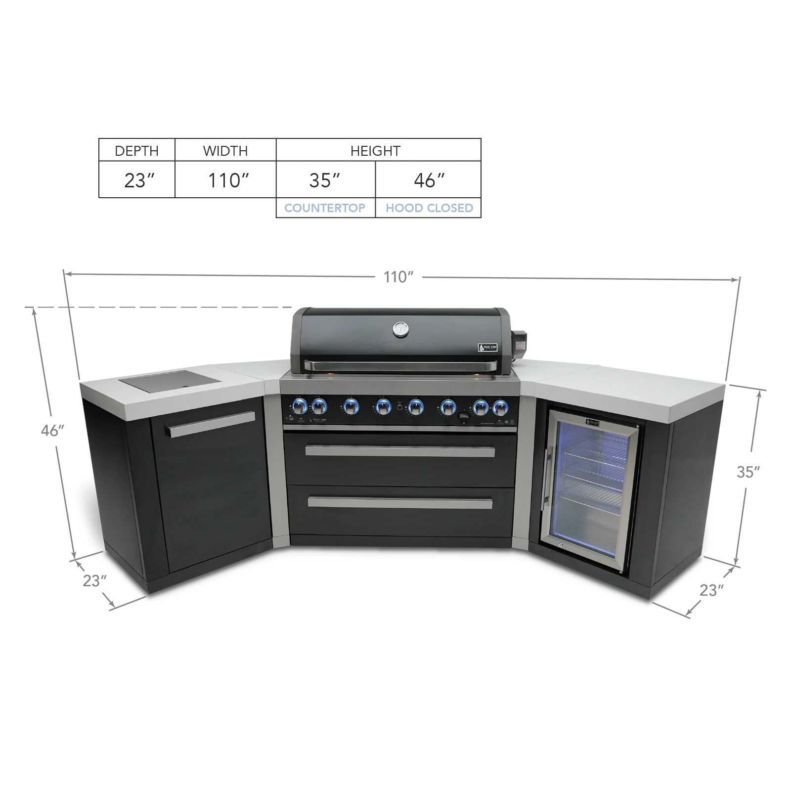 805 Black Stainless Steel Island With 45-degree Corners And A Fridge Cabinet MAI805BSS45FC