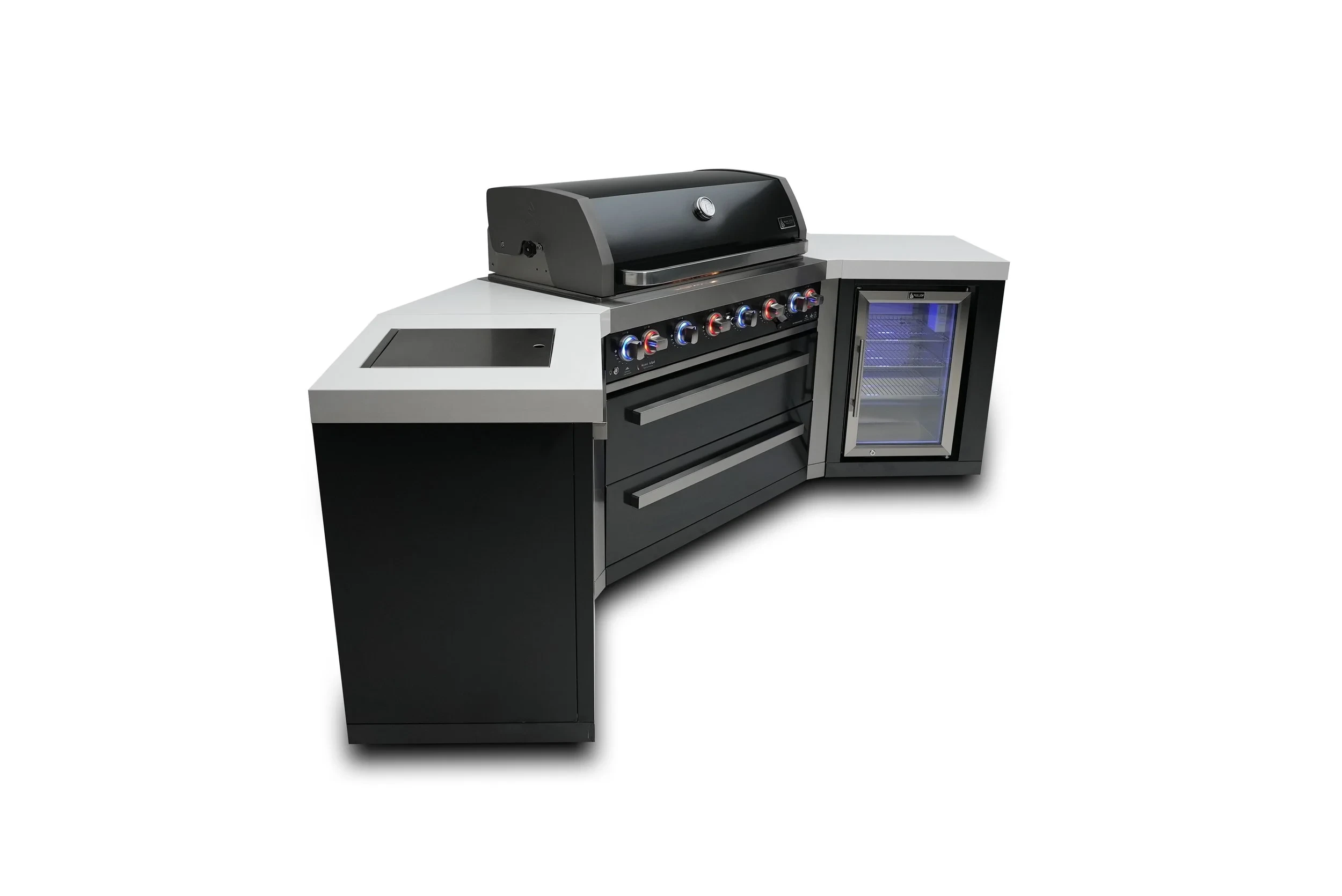 805 Black Stainless Steel Island With 45-degree Corners And A Fridge Cabinet MAI805BSS45FC