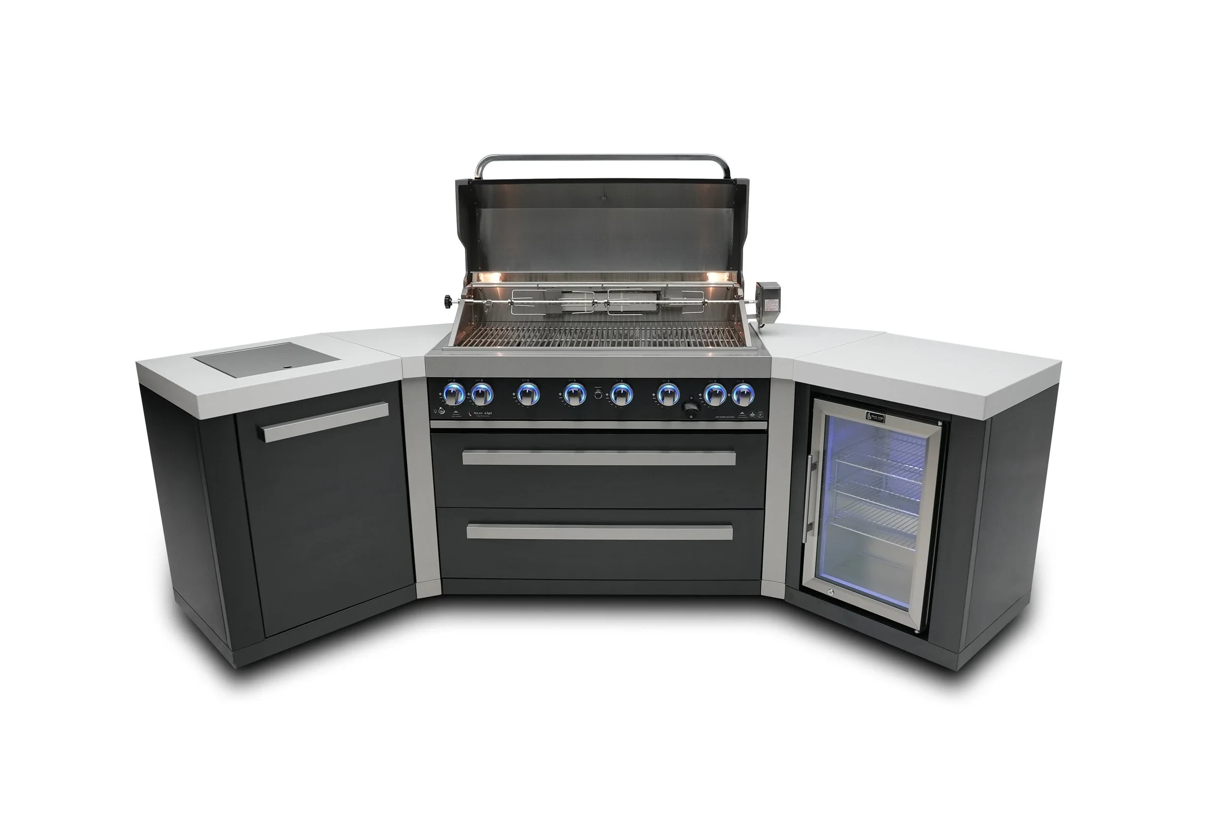 805 Black Stainless Steel Island With 45-degree Corners And A Fridge Cabinet MAI805BSS45FC