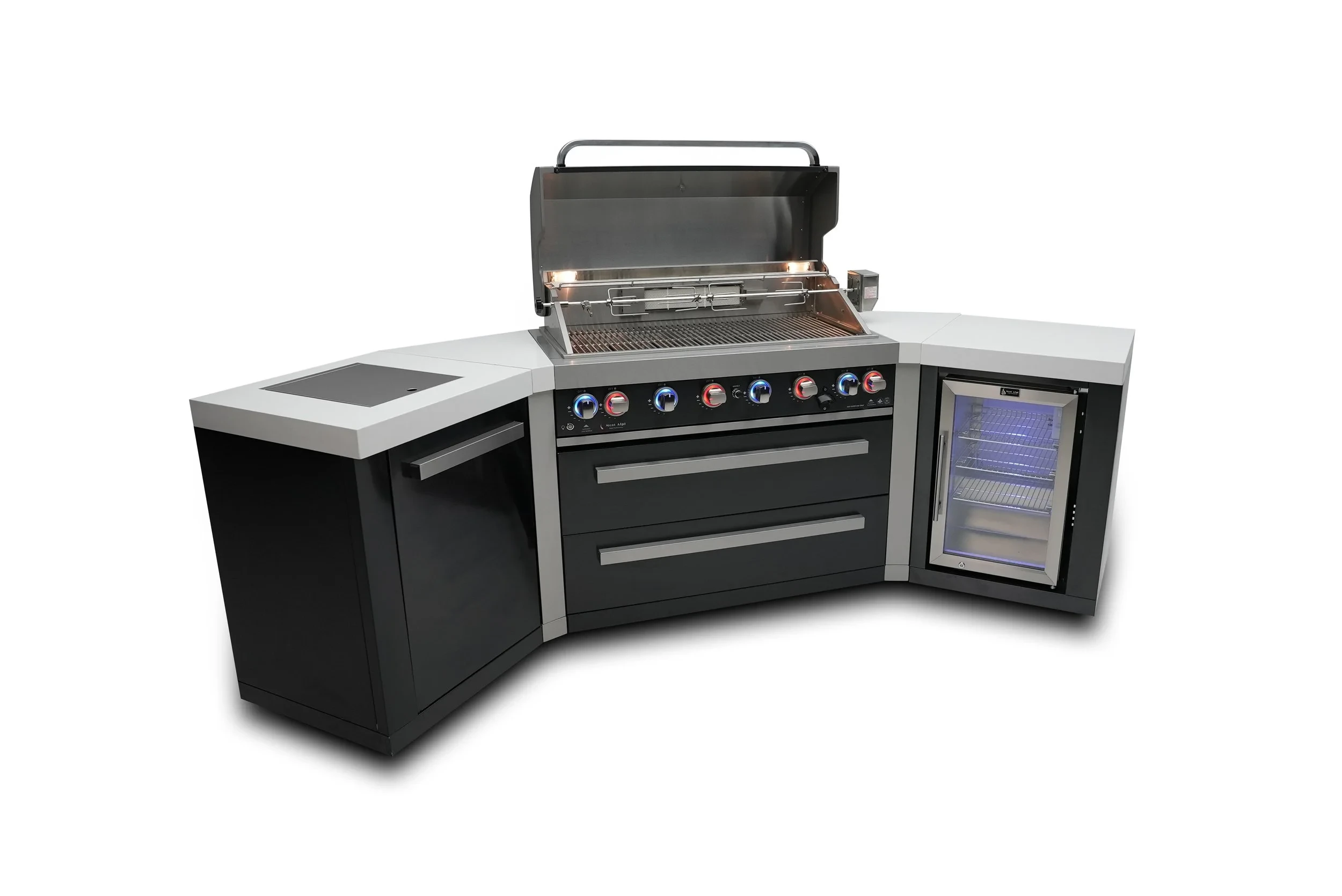 805 Black Stainless Steel Island With 45-degree Corners And A Fridge Cabinet MAI805BSS45FC