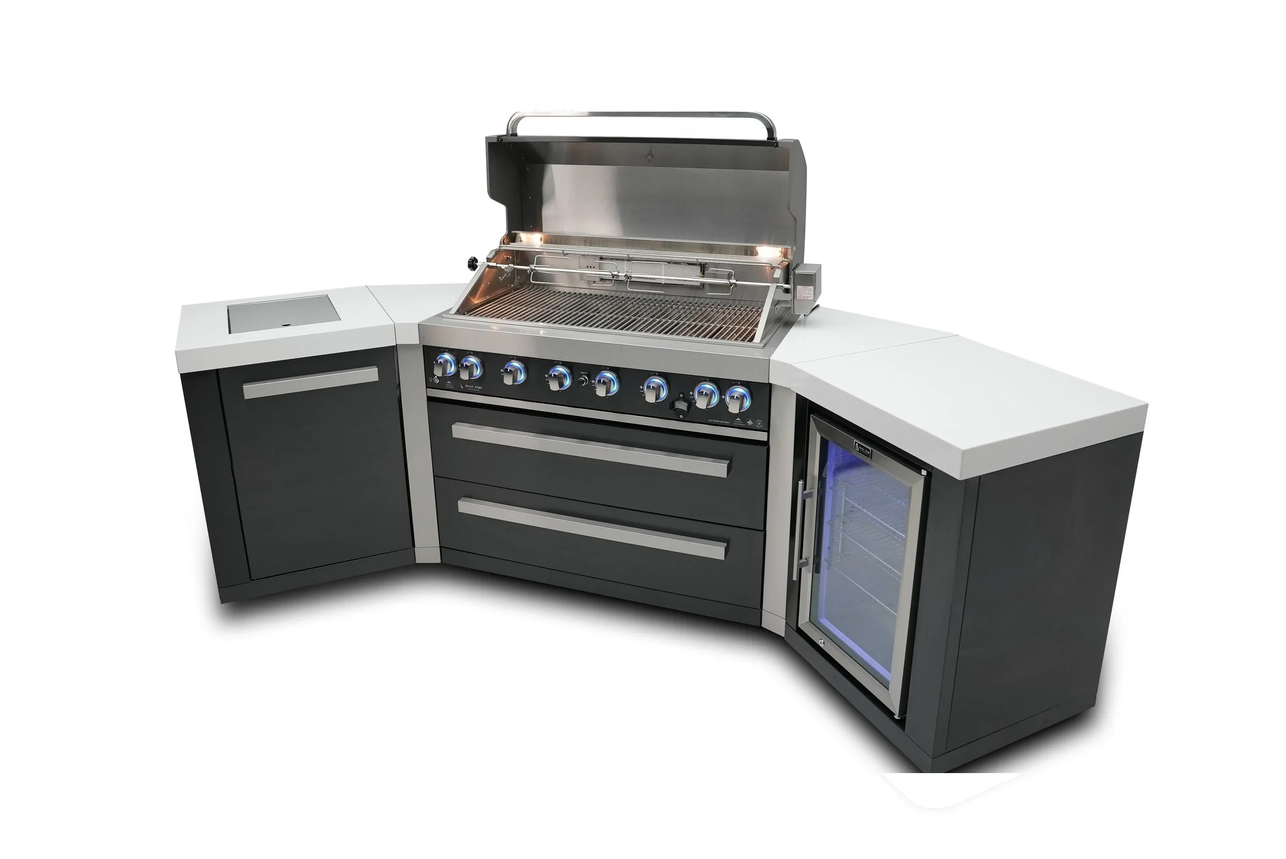 805 Black Stainless Steel Island With 45-degree Corners And A Fridge Cabinet MAI805BSS45FC