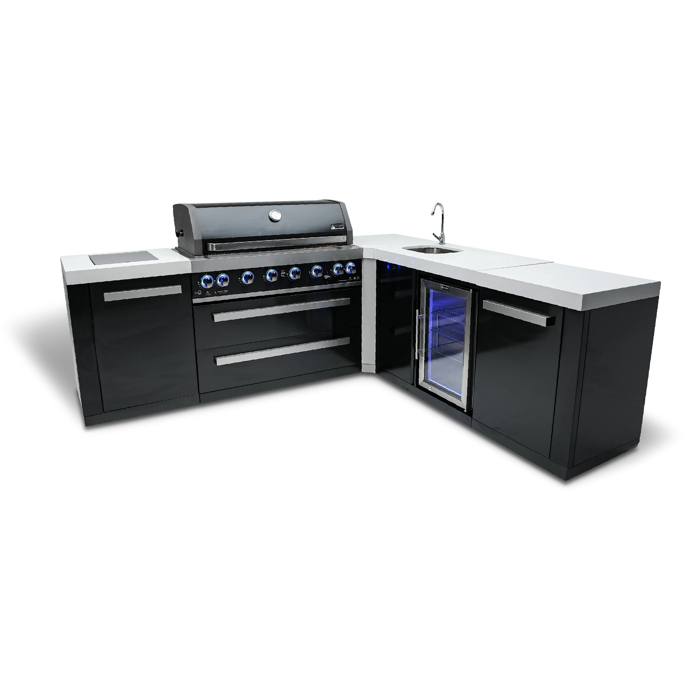 805 Black Stainless Steel Island With A 90-degree Corner And Beverage Center MAI805BSS90BEV