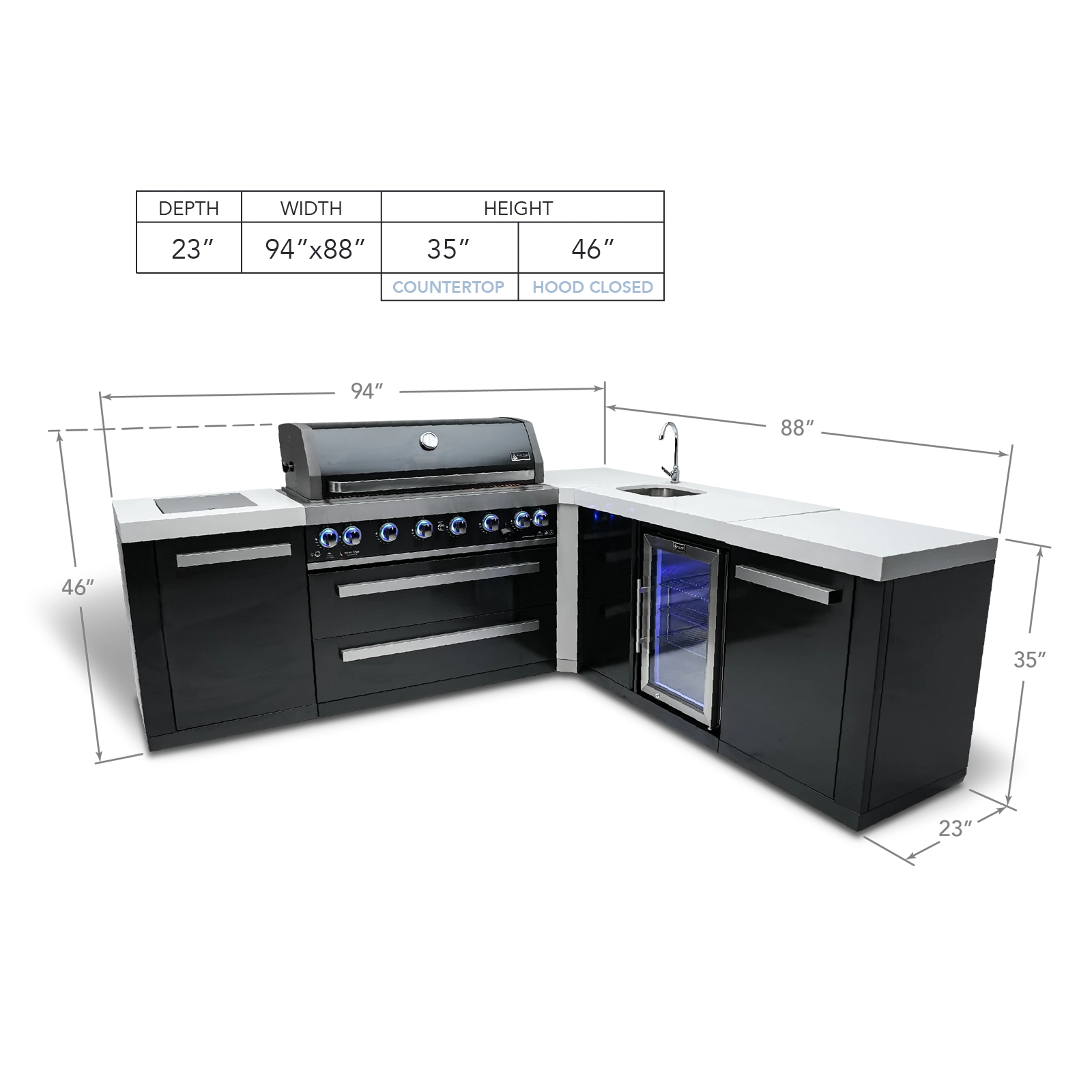 805 Black Stainless Steel Island With A 90-degree Corner And Beverage Center MAI805BSS90BEV