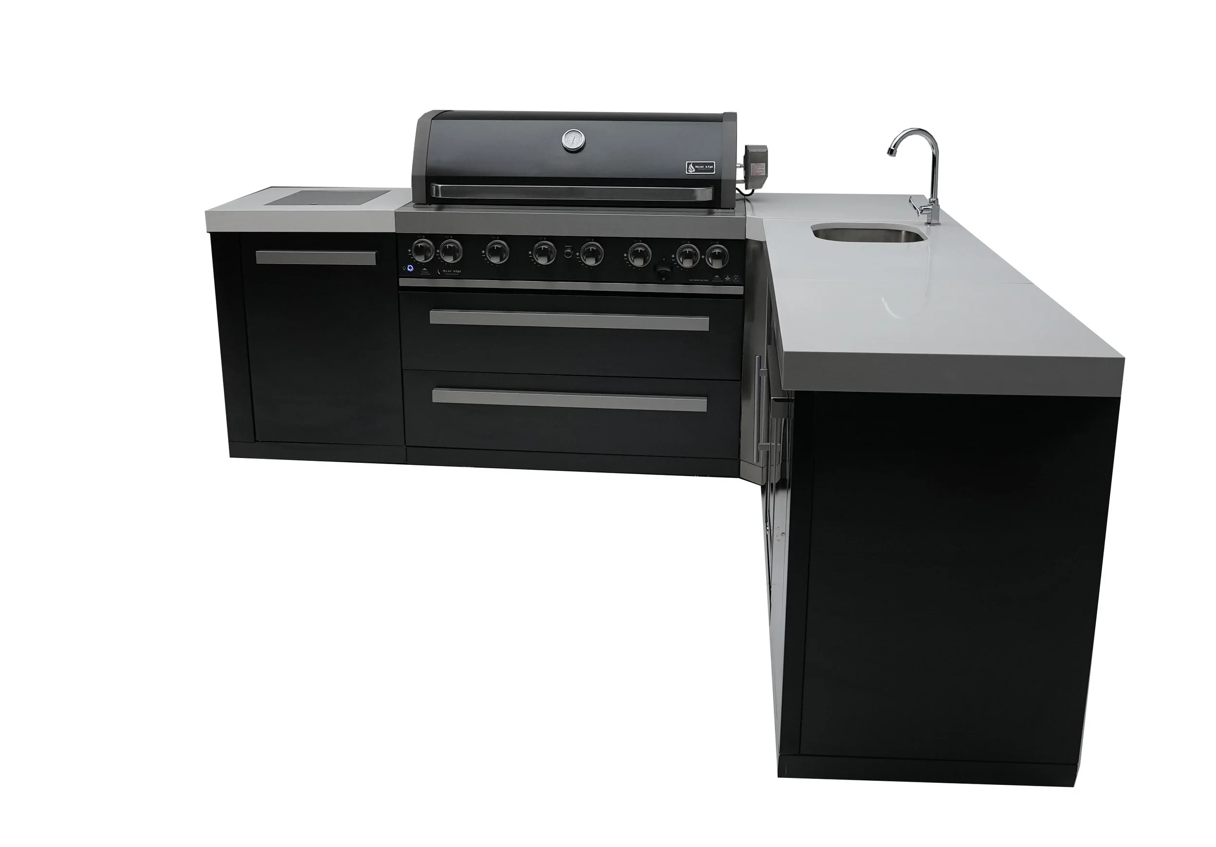 805 Black Stainless Steel Island With A 90-degree Corner And Beverage Center MAI805BSS90BEV