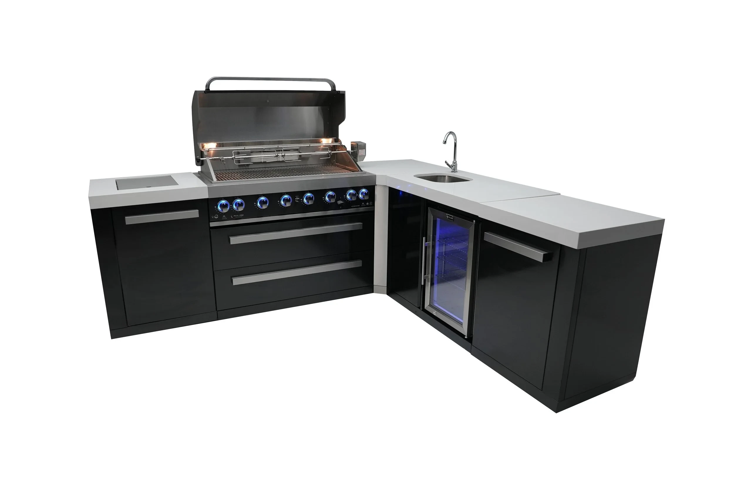 805 Black Stainless Steel Island With A 90-degree Corner And Beverage Center MAI805BSS90BEV