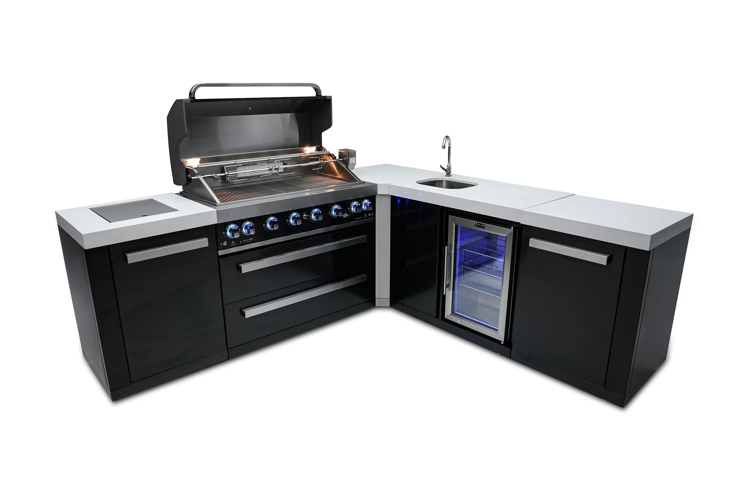 805 Black Stainless Steel Island With A 90-degree Corner And Beverage Center MAI805BSS90BEV