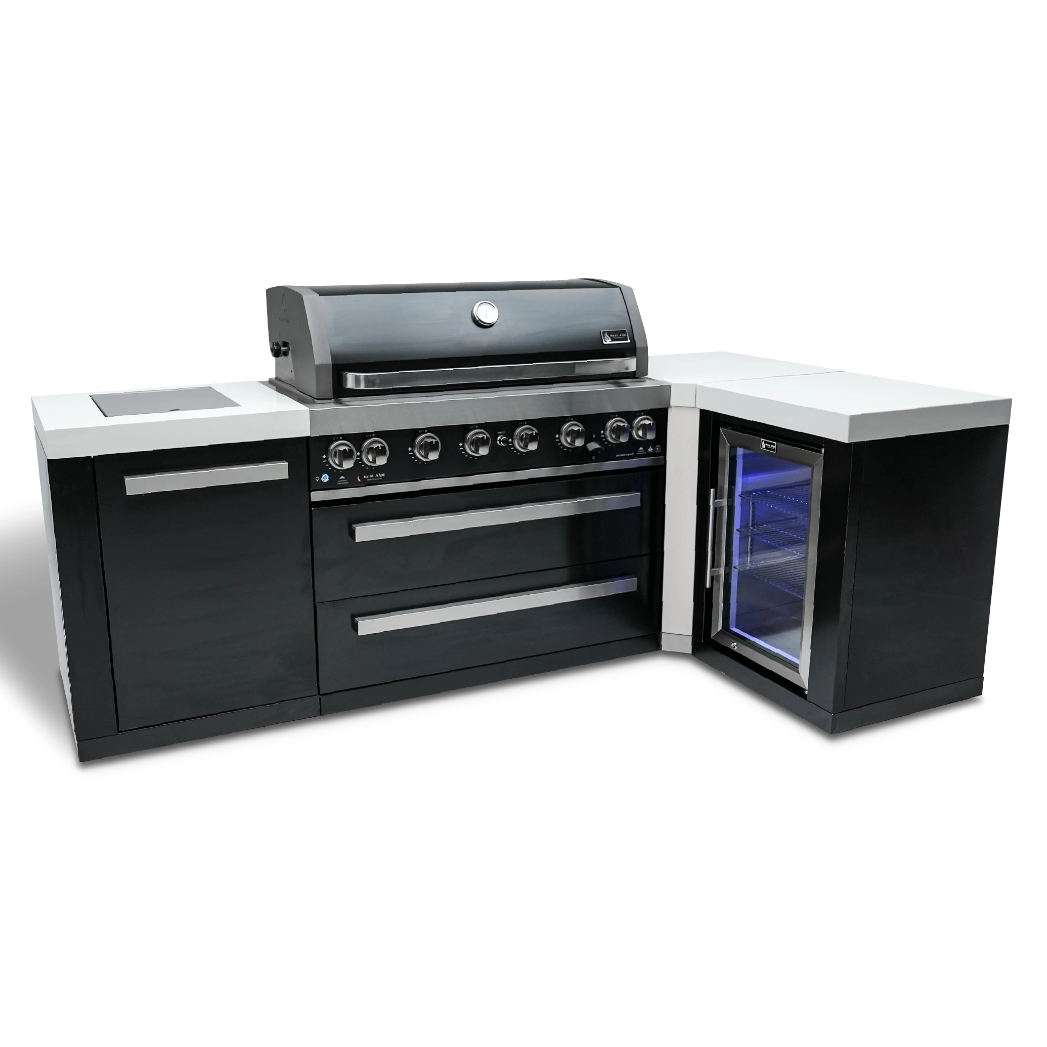 805 Black Stainless Steel Island With A 90-degree Corner And A Fridge Cabinet MAI805BSS90FC