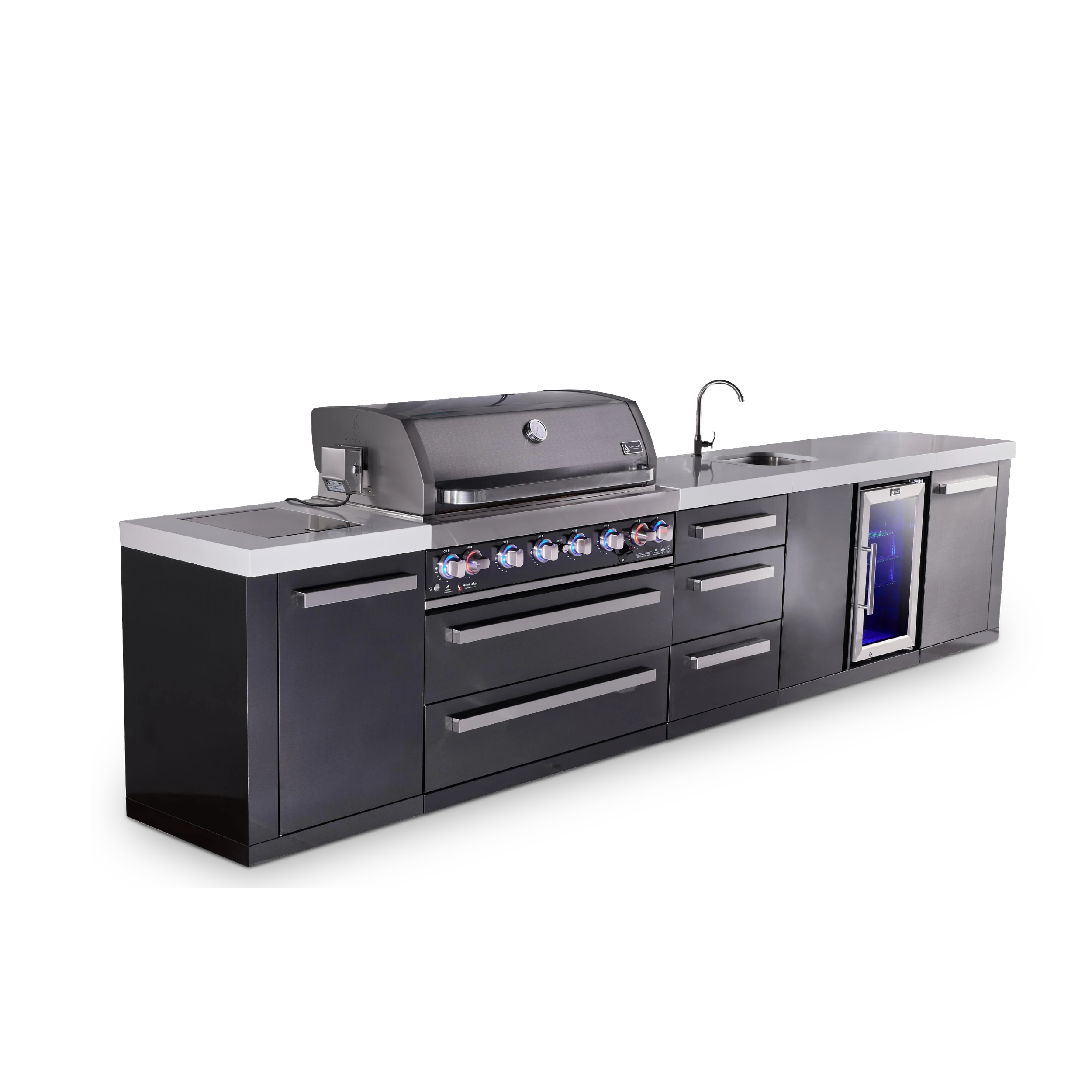 6-burner Black Series Outdoor Kitchen Island With Beverage Center & Extra Drawer Slides Cabinet MAI805BSSBEVDR